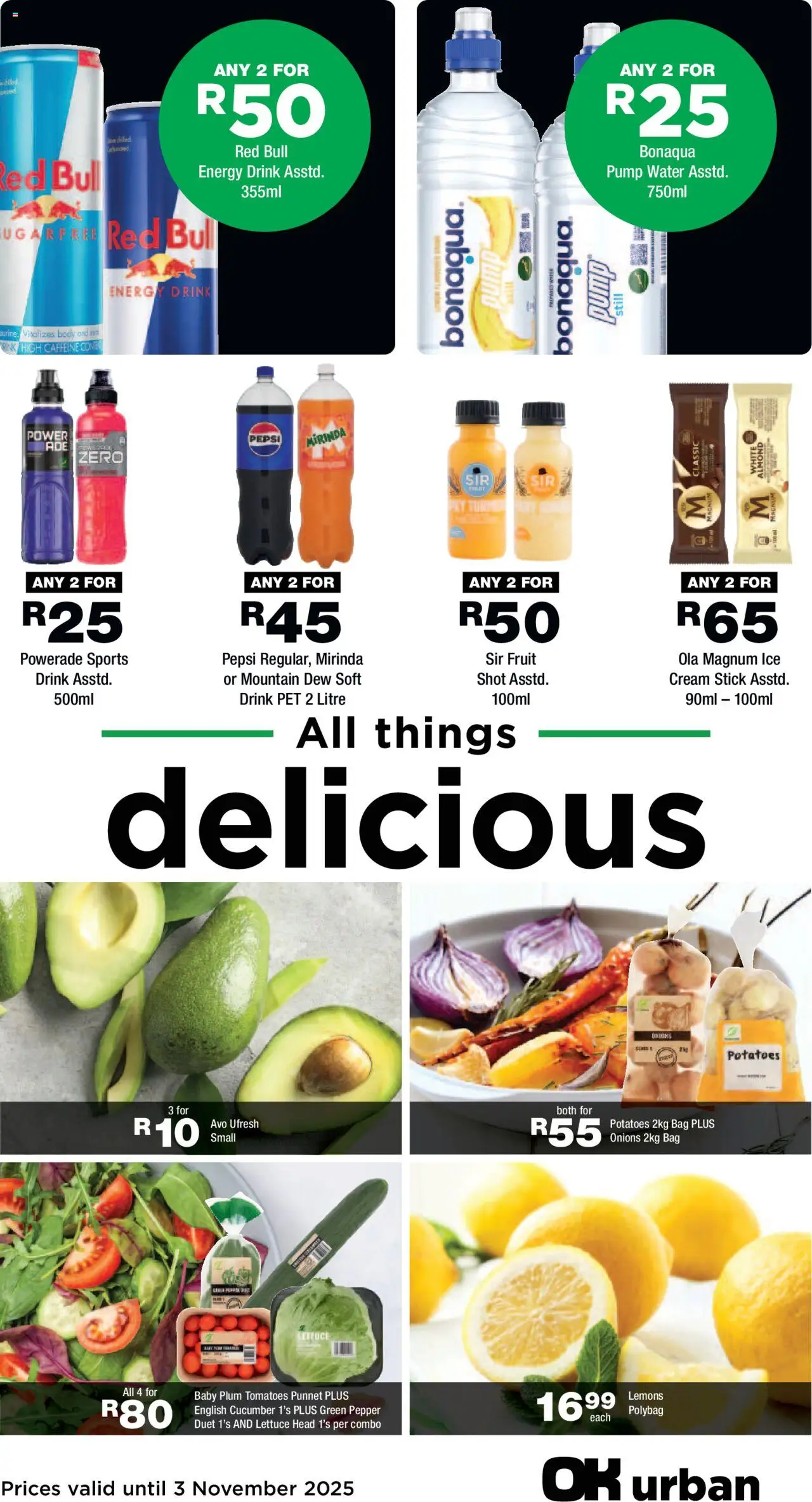New OK Foods catalogue – valid from 08.10.2025 | Page: 3 | Products: Bag, Water, Fruit, Pepper