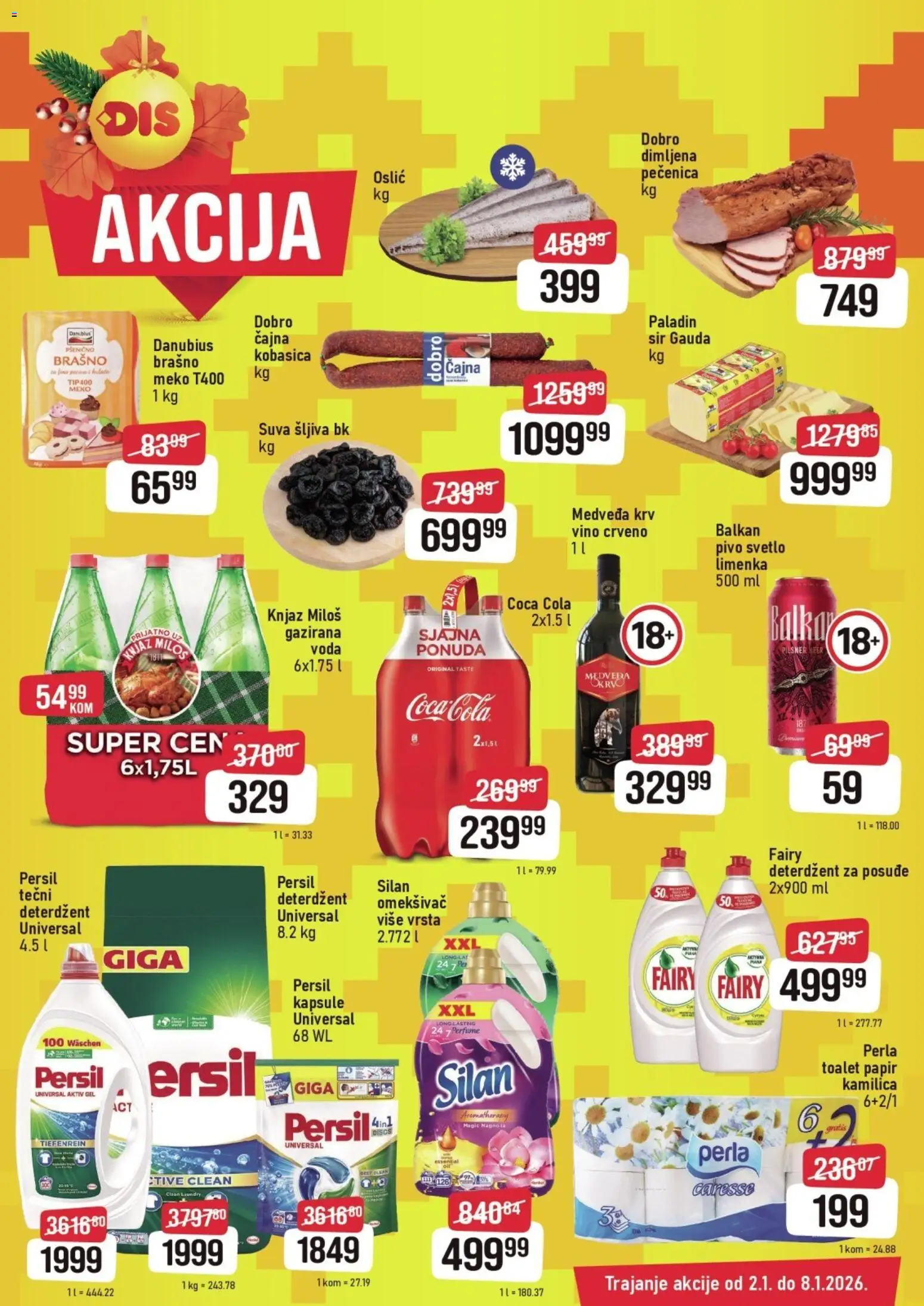 DIS katalog - važi od 02.01.2026 | Strana: 2 | Proizvode: Deterdžent, Oslić, Šljiva, Pečenica