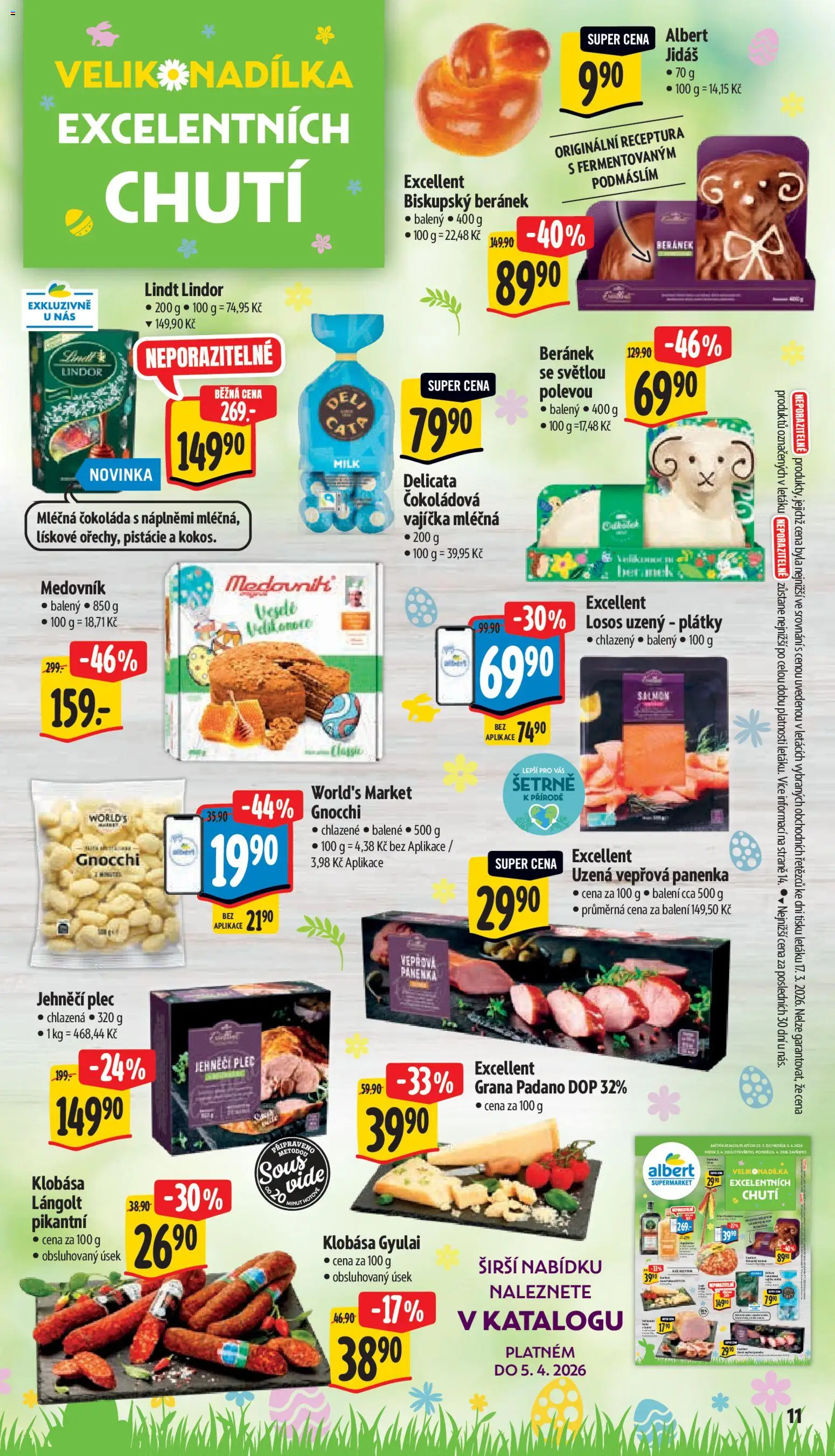 Albert leták - Supermarket od 01.04.2026 | Strana: 18 | Produkty: Lindt, Klobása, Gnocchi, Grana Padano