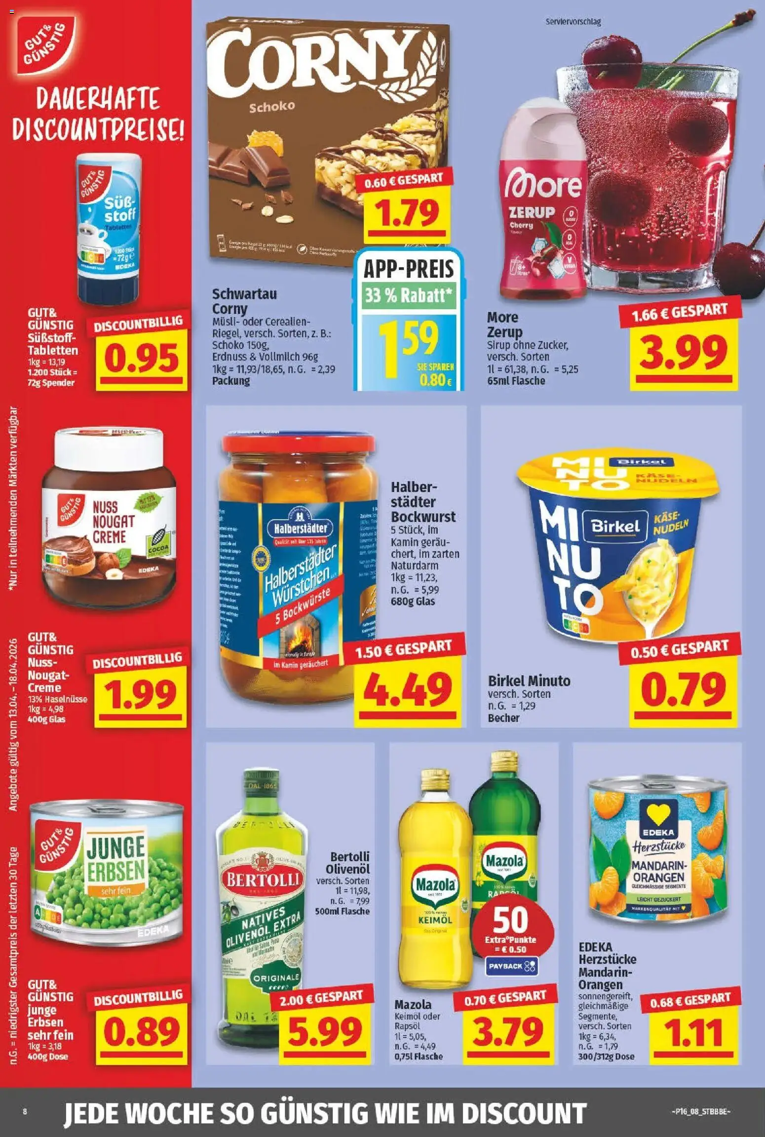 Angebote - Wochenangebote – gültig ab 12.04.2026 | Seite: 8 | Produkte: Bockwurst, Käse, Rapsöl, Creme