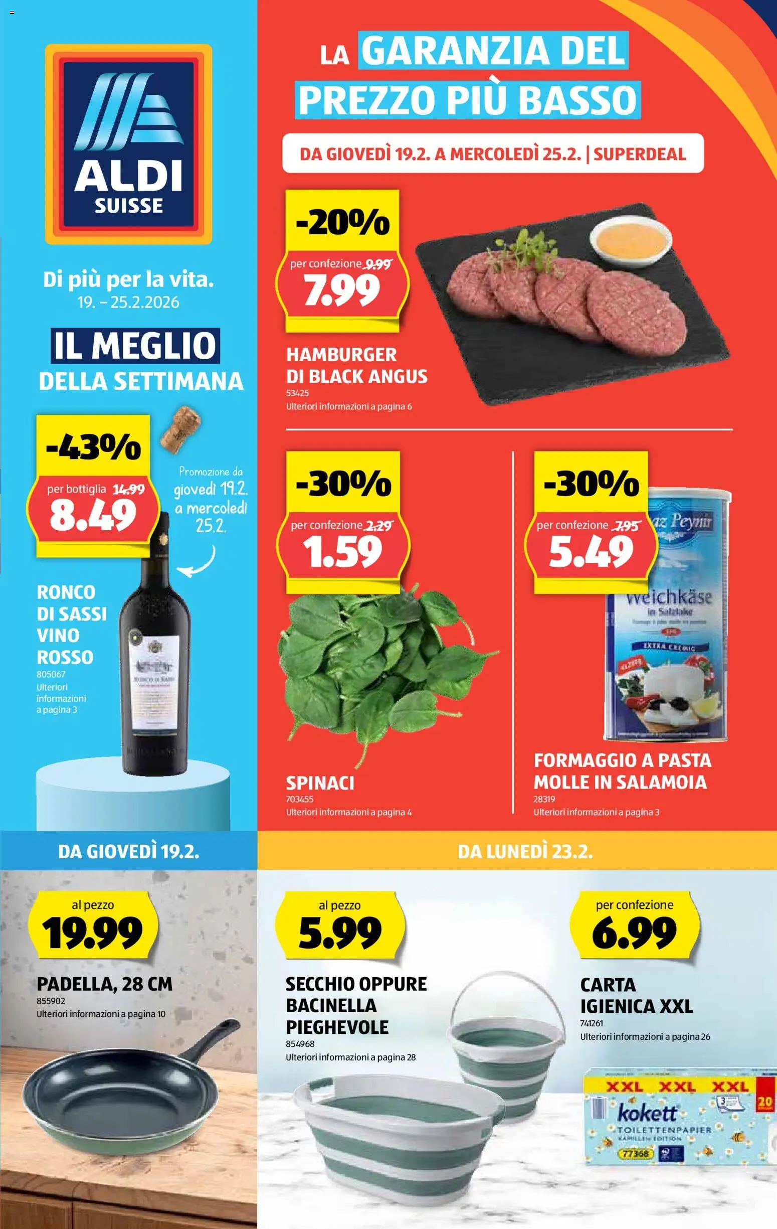 Aldi Aktionen IT – gültig ab 19.02.2026 | Seite: 1 | Produkte: Pasta, Toilettenpapier