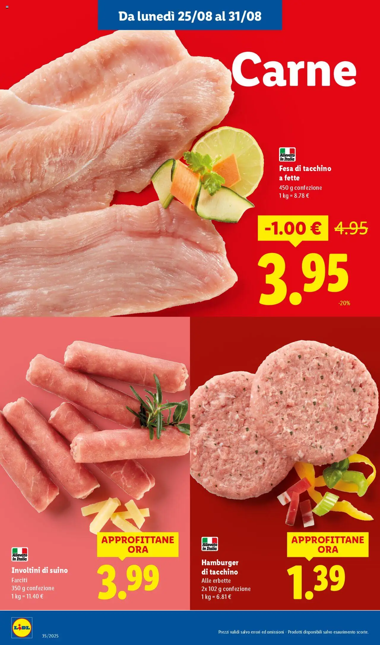 Volantino Lidl del 25.08.2025 | Pagina: 4 | Prodotti: Suino, Tacchino, Hamburger