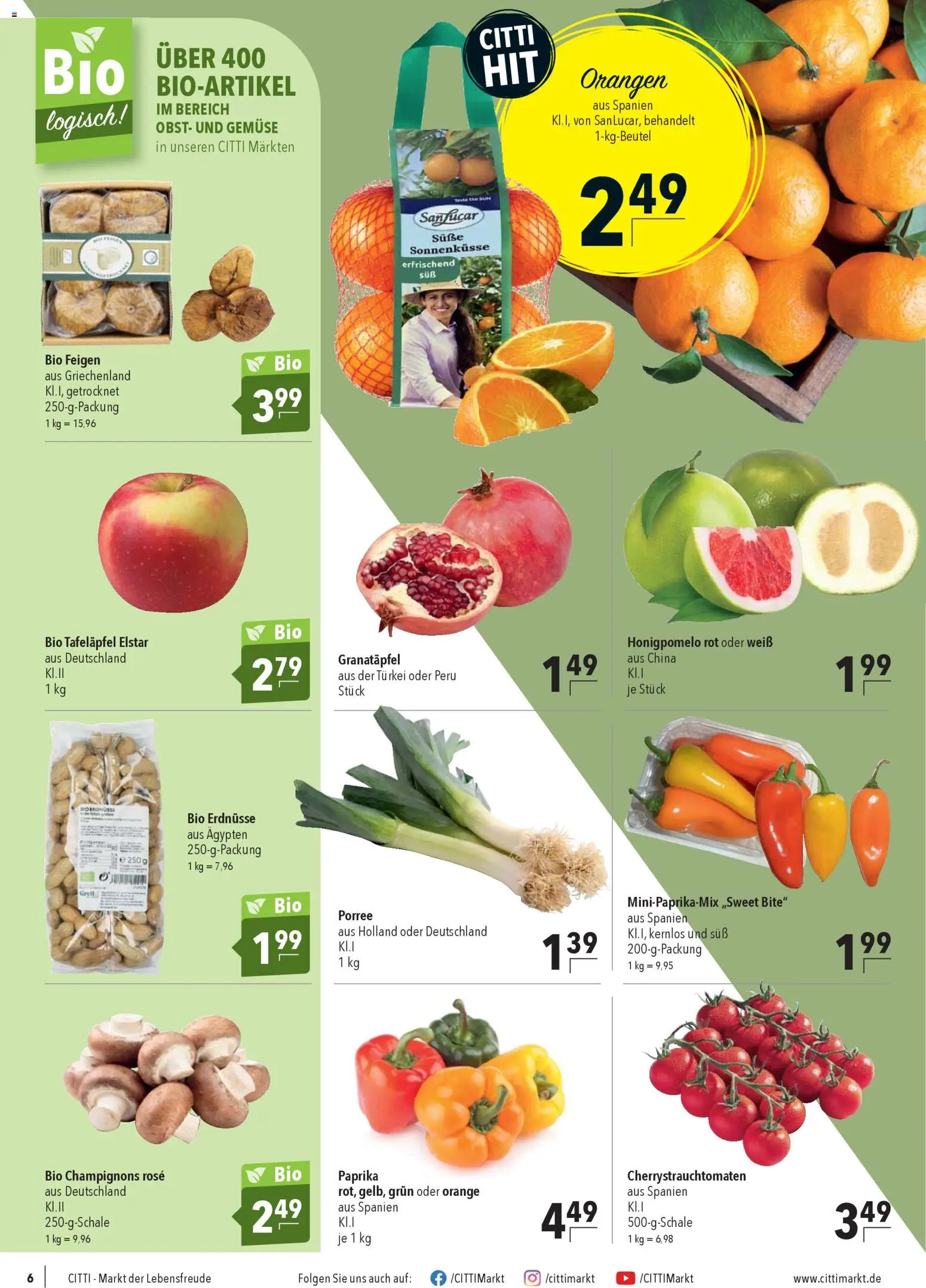 CITTI Markt Prospekt 	 – gültig ab 14.01.2026 | Seite: 6 | Produkte: Erdnüsse, Champignons, Paprika, Obst