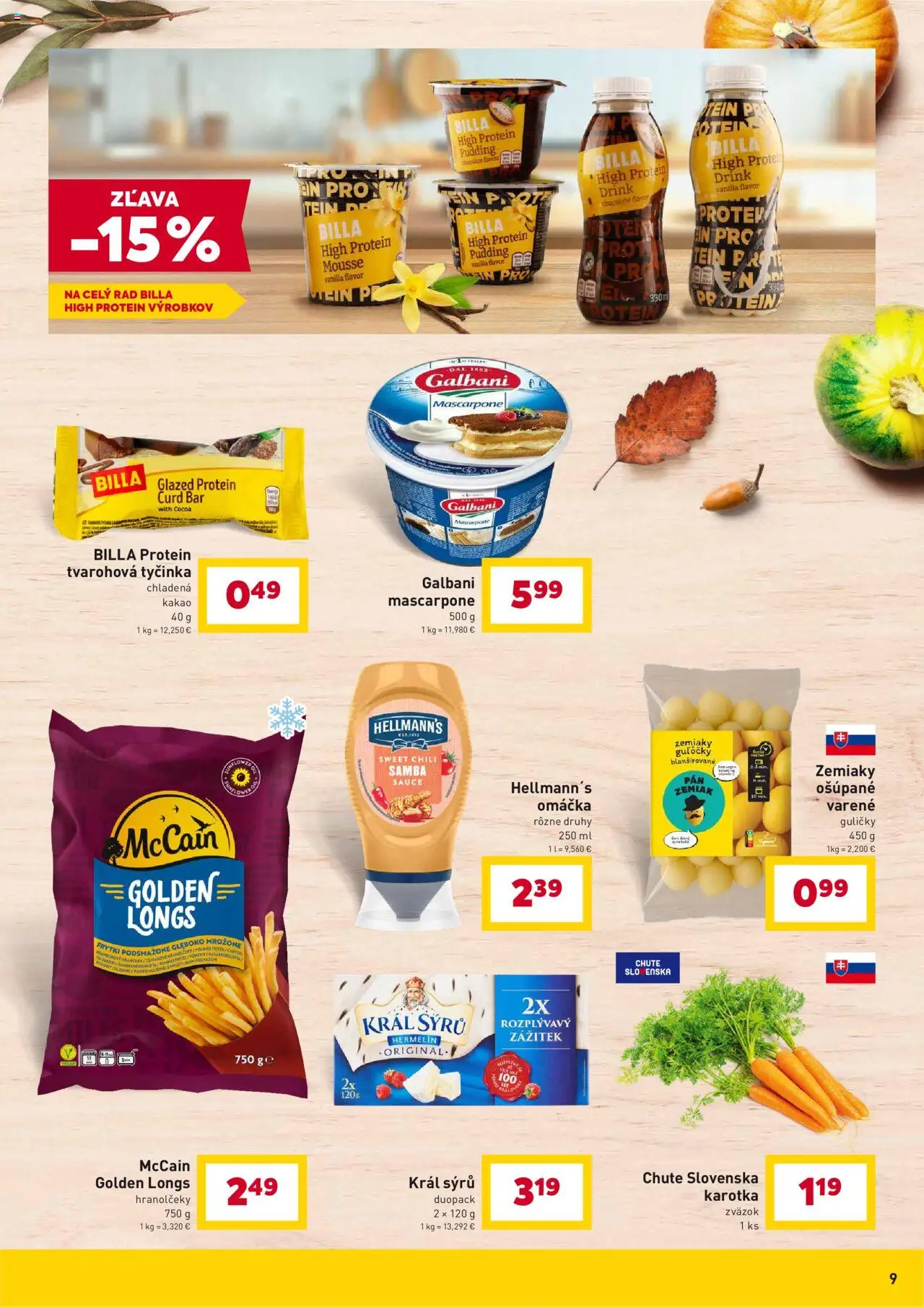 Nové Billa akcie – leták je platný od 10.09.2025 | Strana: 9 | Produkty: Protein, Zemiaky, Omáčka, Kakao