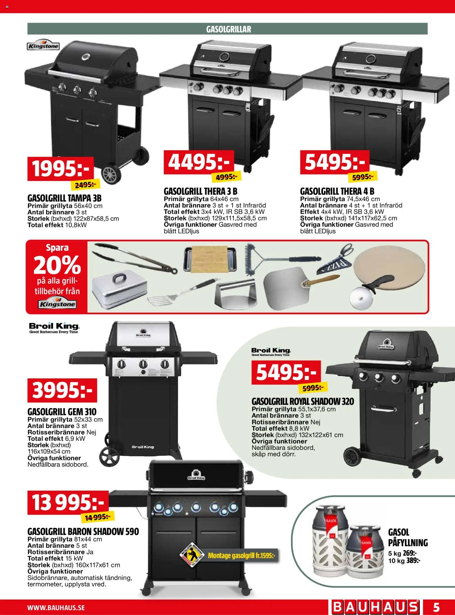 Bauhaus reklamblad aktuell från 01.04.2026 | Sida: 5 | Produkter: Grill, Gem, Gasolgrill, Skåp