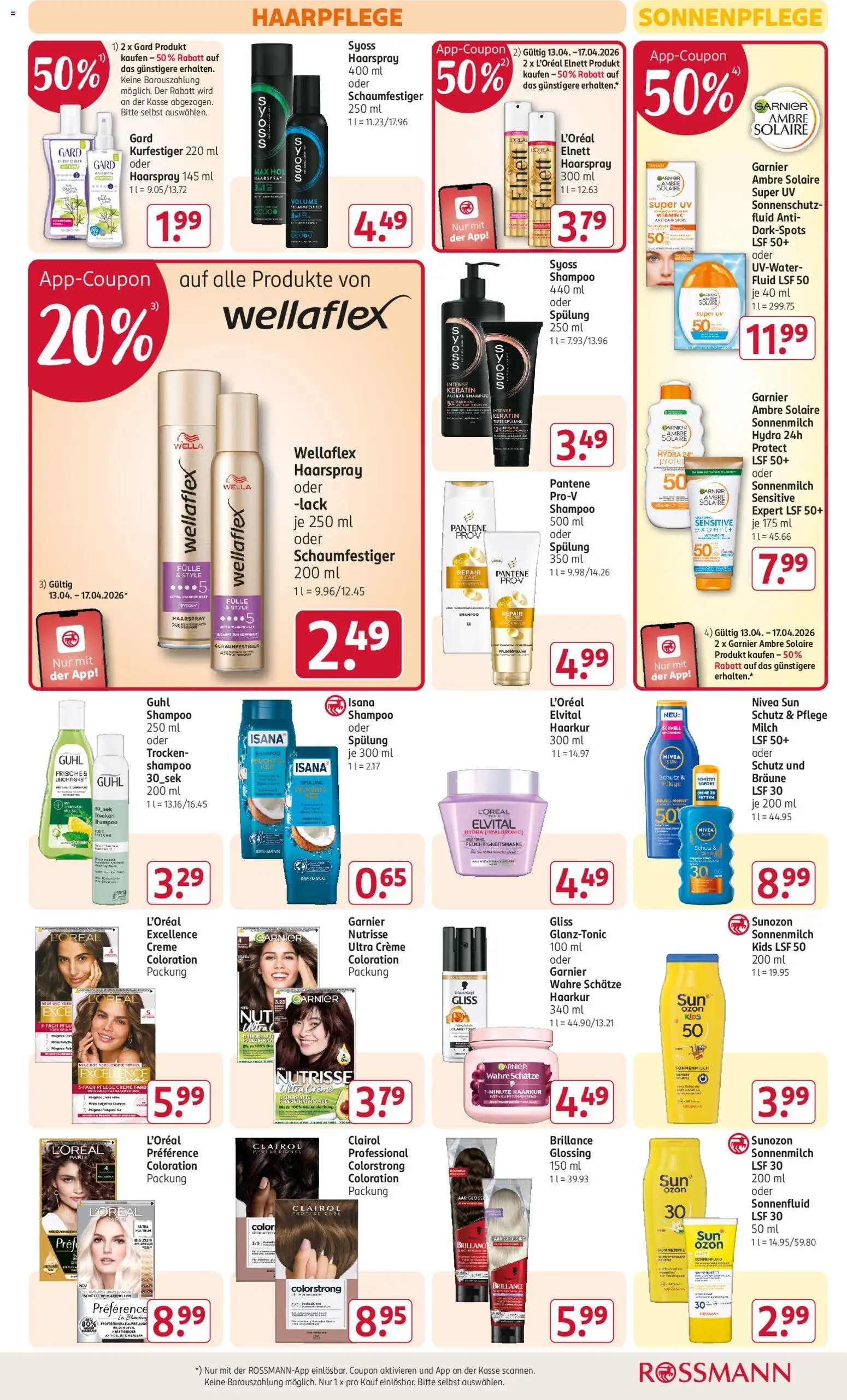 Rossmann Prospekt 	 – gültig ab 13.04.2026 | Seite: 6 | Produkte: Milch, Shampoo, Spülung, Haarspray