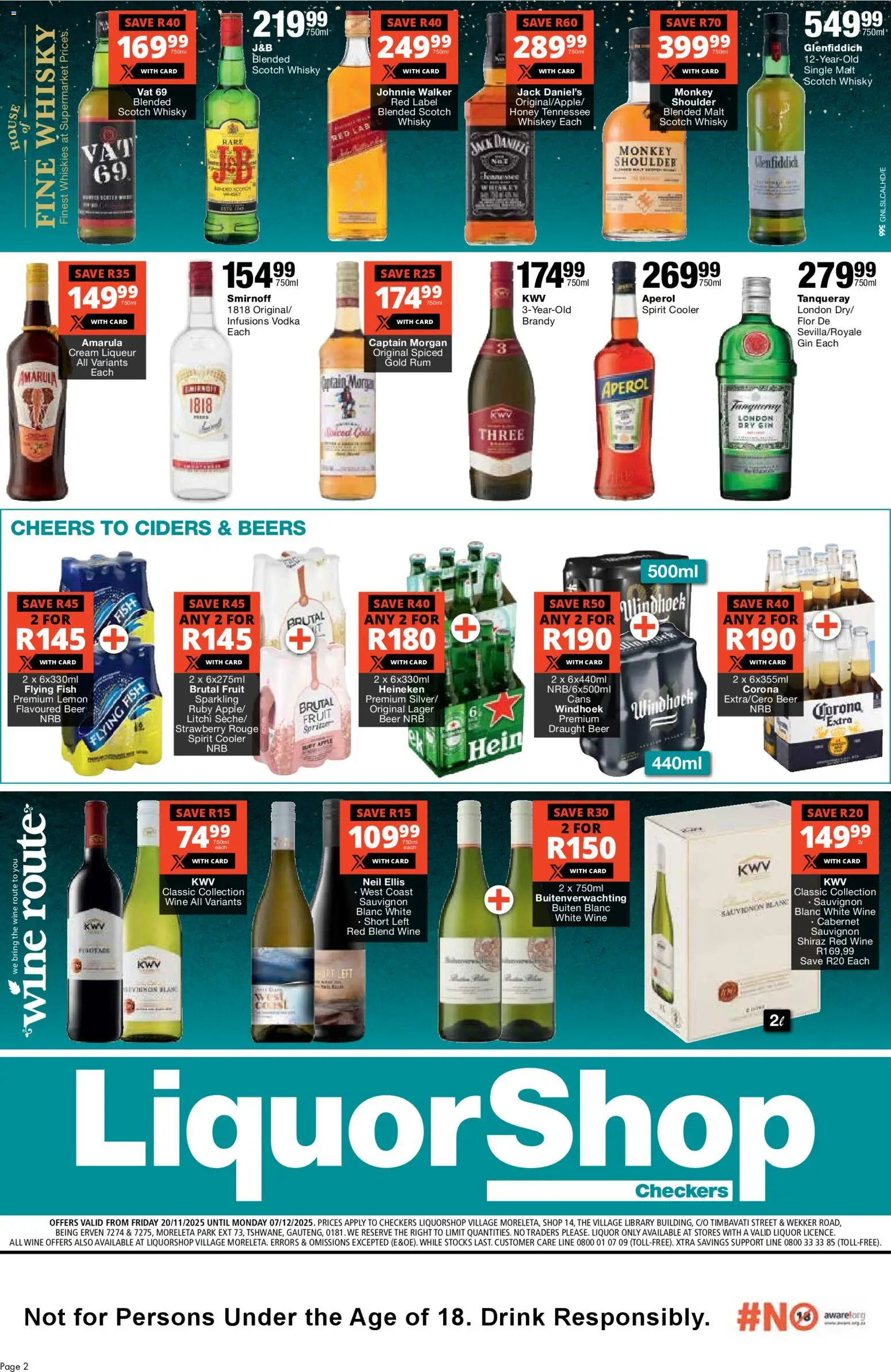 New Checkers catalogue – valid from 20.11.2025 | Page: 2 | Products: Brandy, Wine, Gin, Whiskey