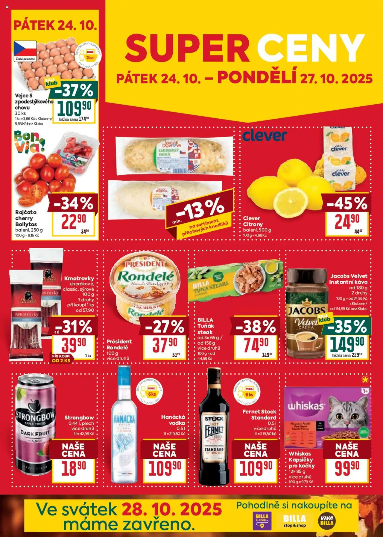 Billa Velký leták od 22.10.2025 | Strana: 37 | Produkty: Tuňák, Kapsičky pro kočky, Vodka, Steak