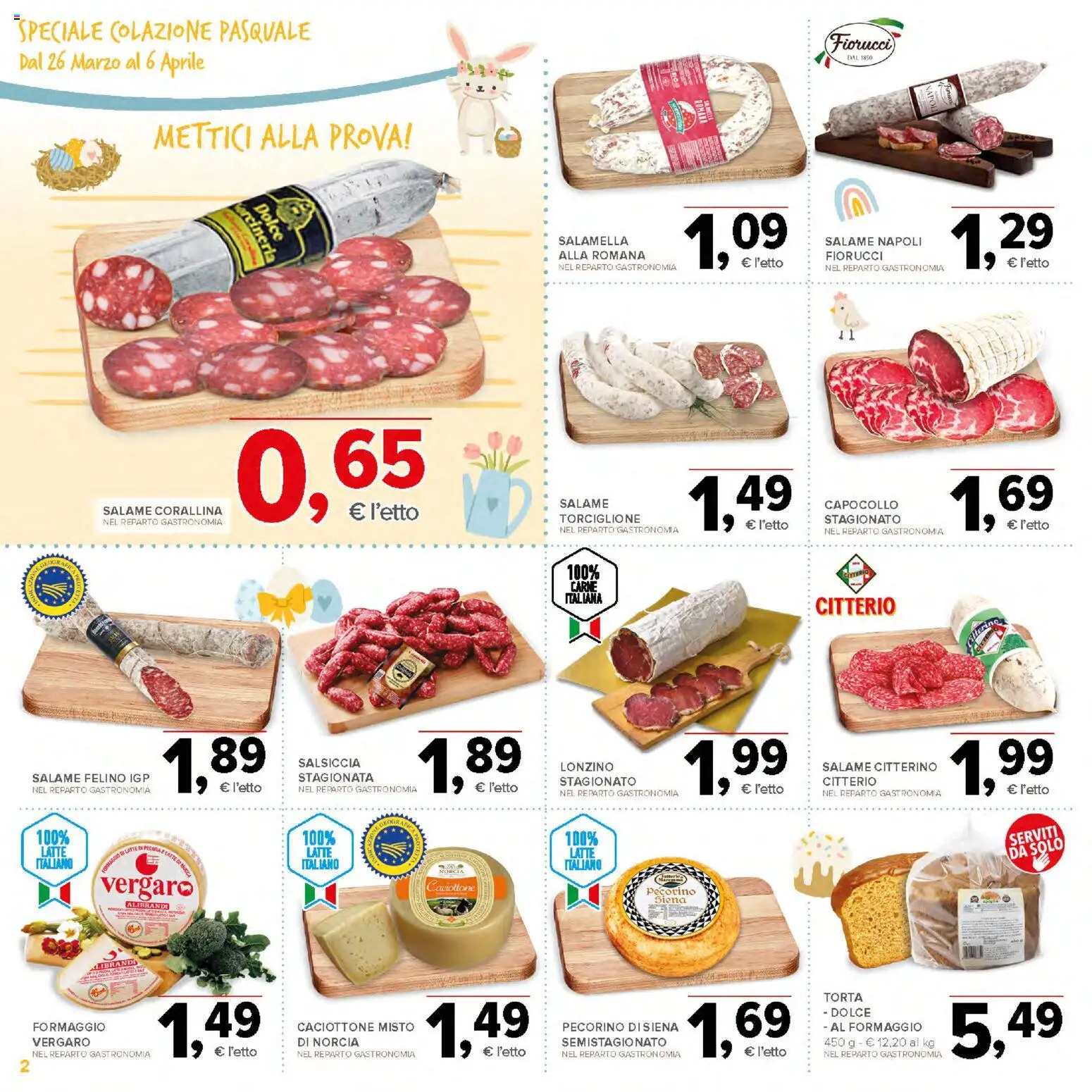Volantino Todis del 26.03.2026 | Pagina: 2 | Prodotti: Salamella, Salame, Latte, Formaggio