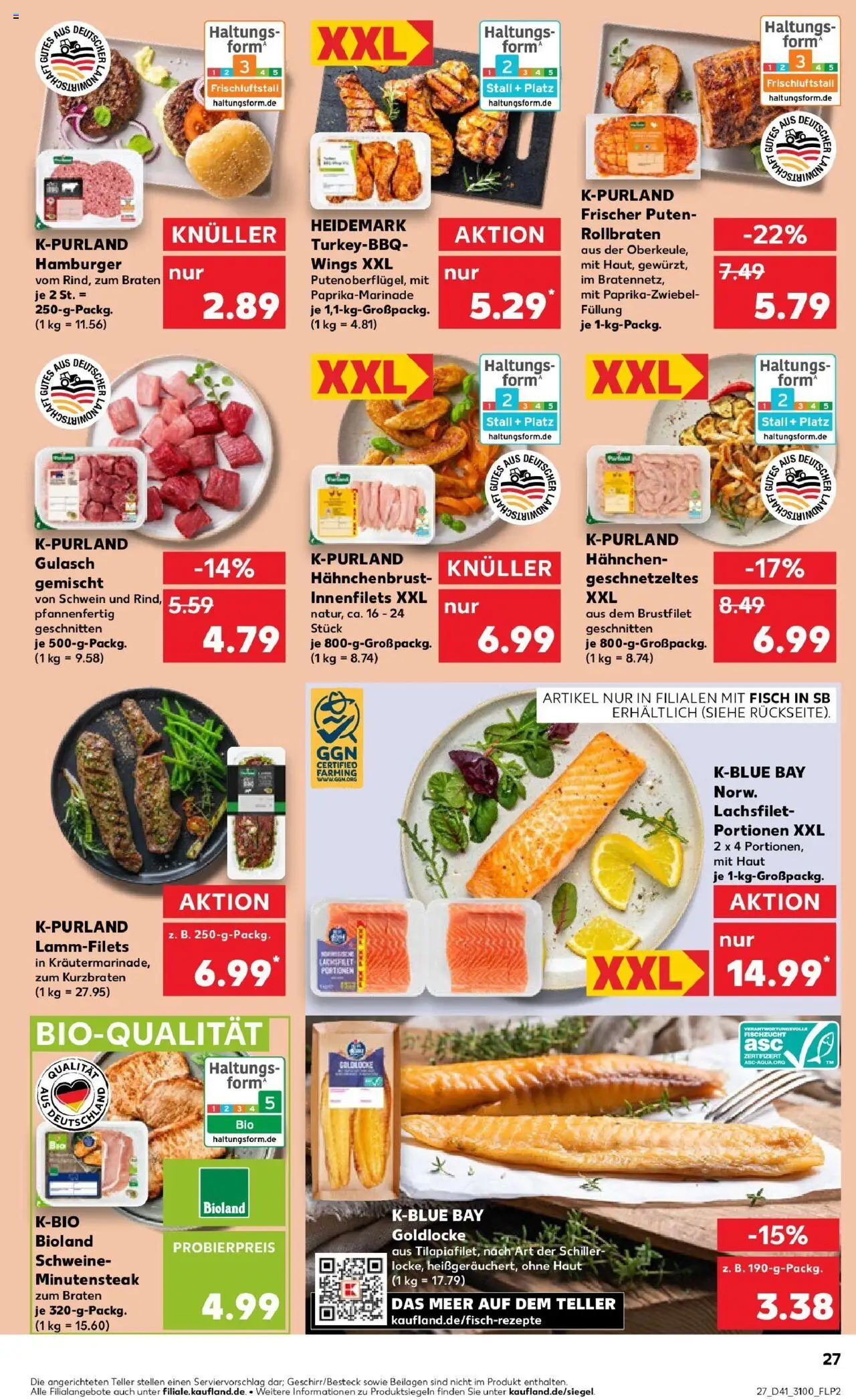 Kaufland prospekt Taucha	 – gültig ab 09.10.2025 | Seite: 27 | Produkte: Burger, Fisch, Gulasch, Steak