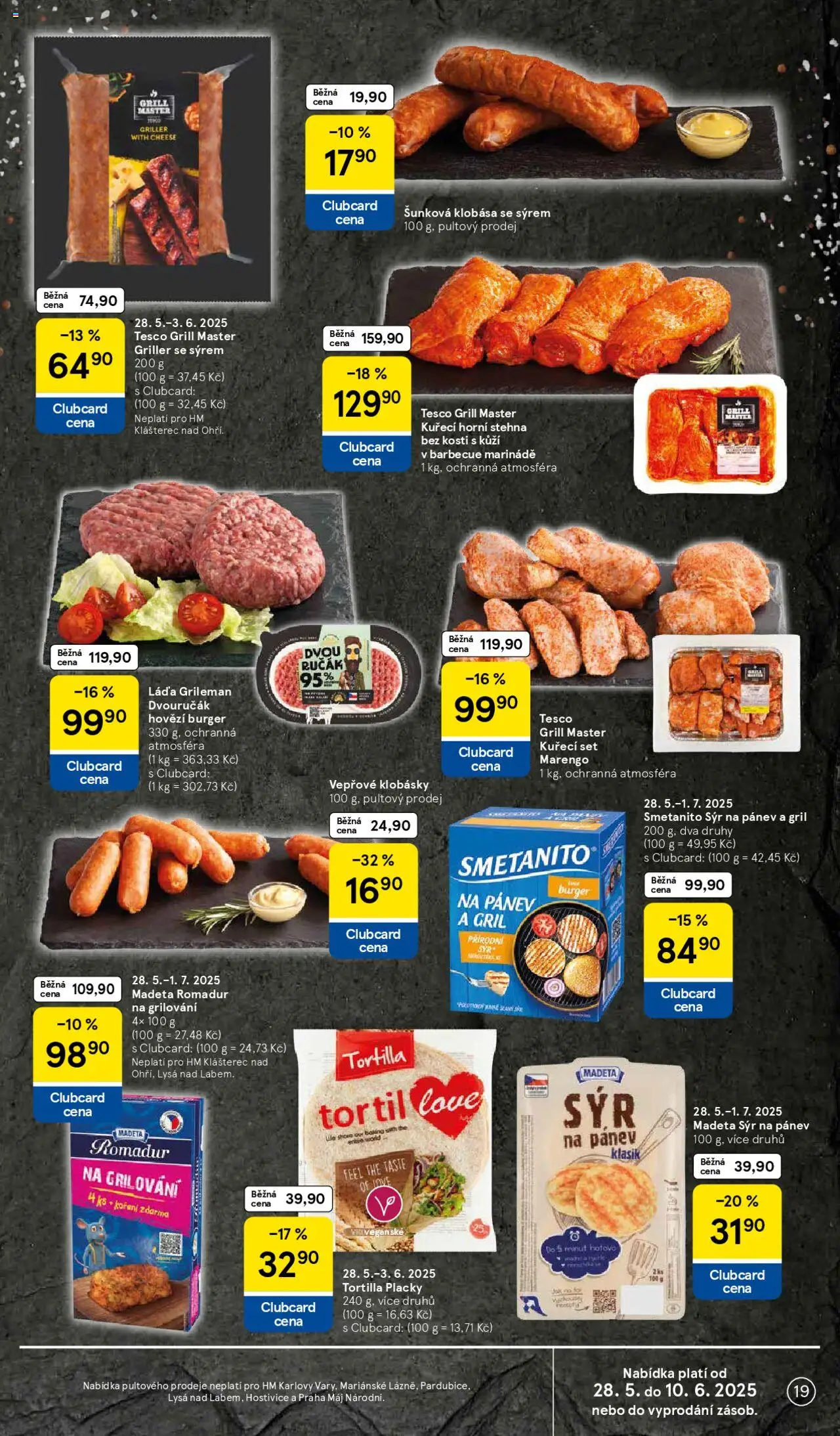 Tesco leták - Hypermarket od 28.05.2025 | Strana: 19 | Produkty: Sýr na pánev, Hovězí burger, Romadur, Klobásky