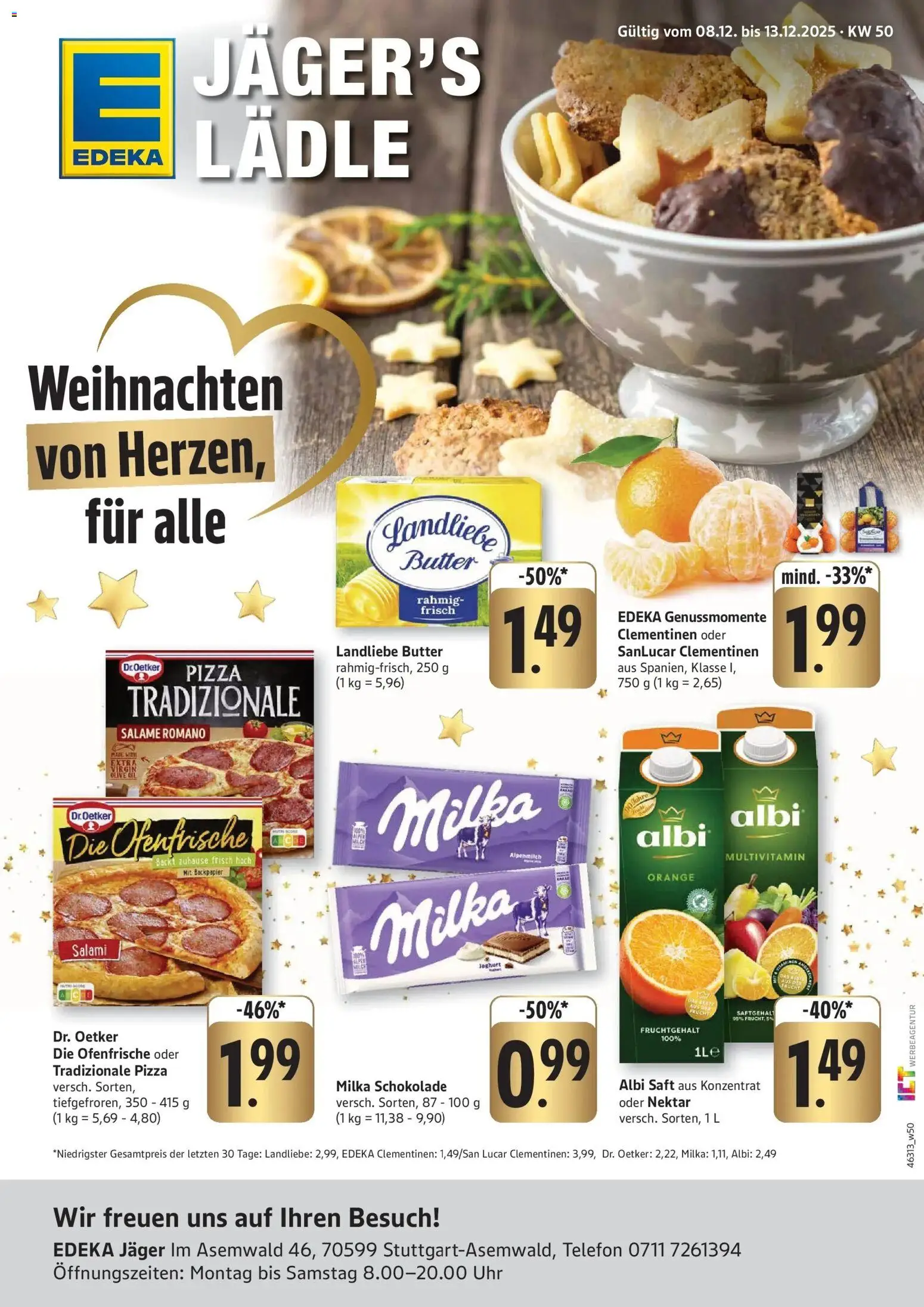 Edeka prospekt Stuttgart-Asemwald	 – gültig ab 08.12.2025 | Seite: 1 | Produkte: Milka, Pizza, Saft, Telefon