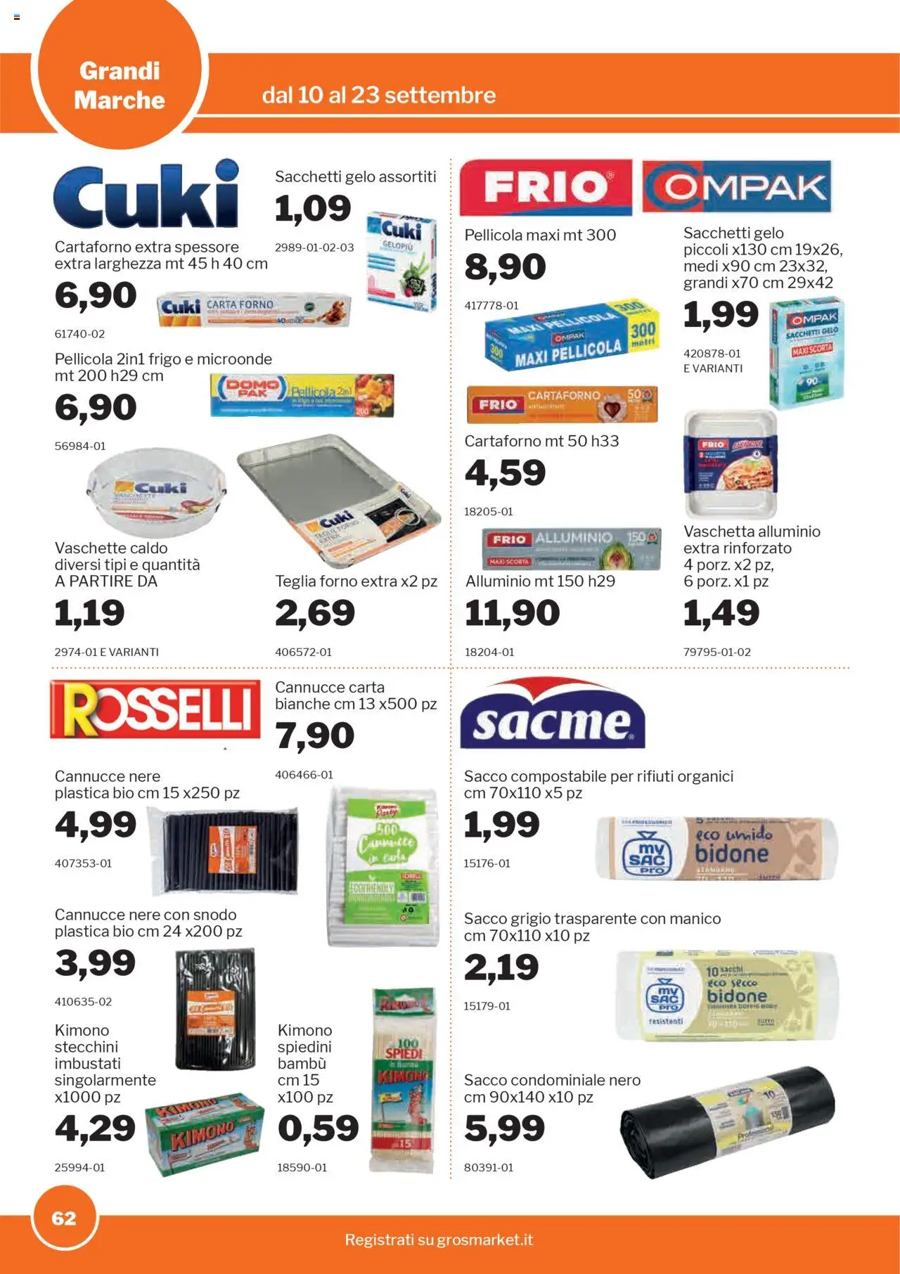 Volantino Sogegross del 10.09.2025 | Pagina: 62 | Prodotti: Microonde, Pellicola, Carta forno, Spiedini