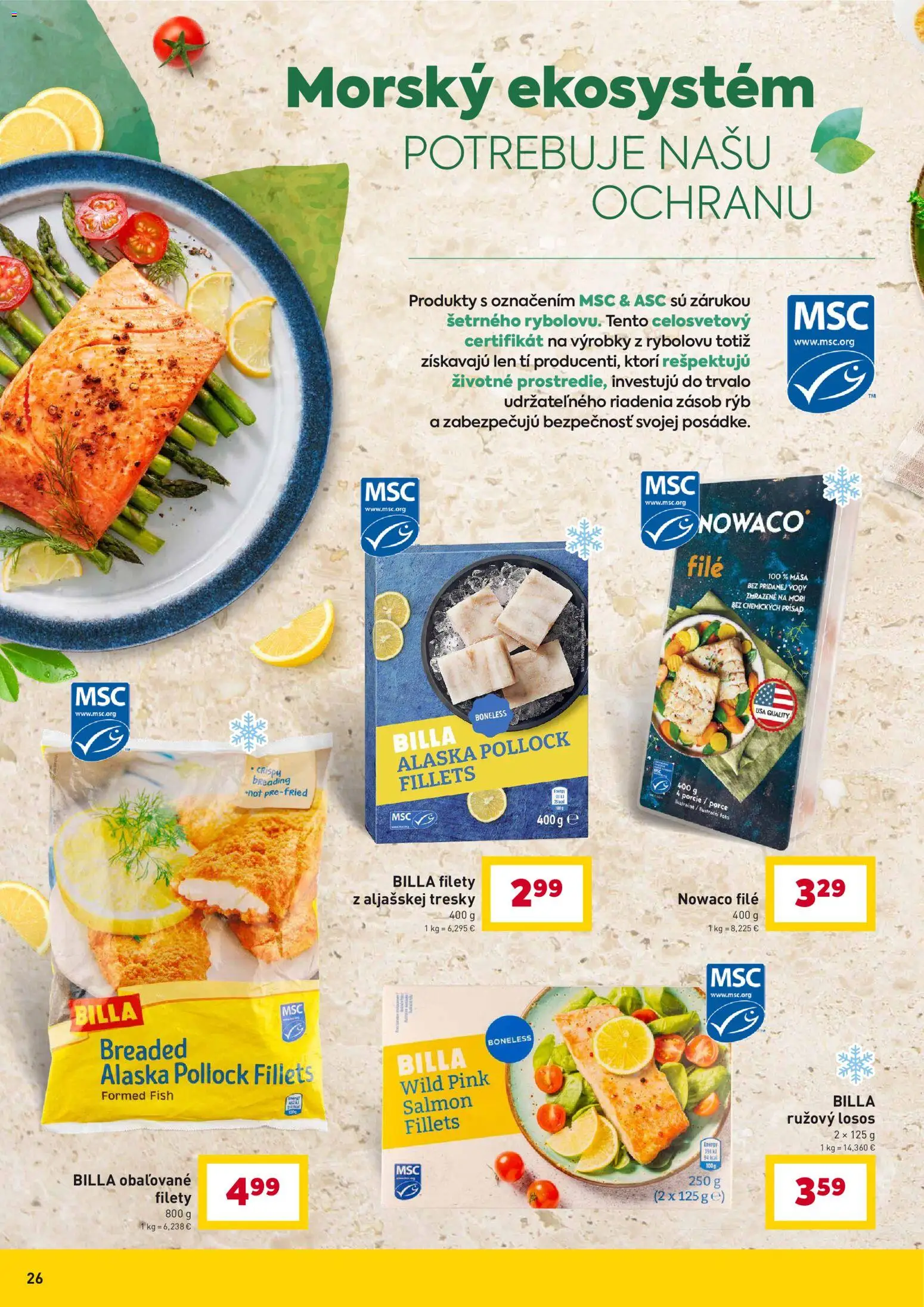 Nové Billa akcie – leták je platný od 07.04.2026 | Strana: 26 | Produkty: Losos