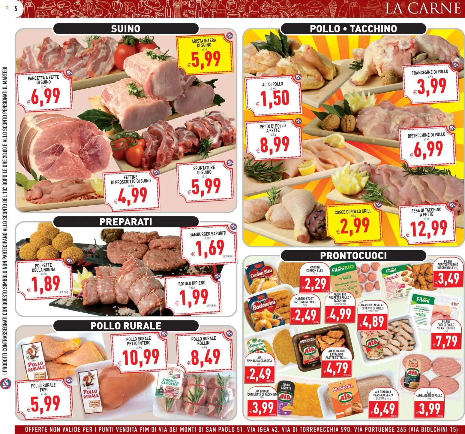 Volantino PIM Supermercati del 29.04.2026 | Pagina: 5 | Prodotti: Pancetta, Vassoio, Letto, Cosce di pollo