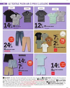 E.Leclerc - Prévisualisation de BERMUDA HOMME, 100% Coton sauf Noir: 100% Polyester. Du M au XXL. Beige: Du 40 au 48. valide à partir de 14.04.2026 | Page: 42