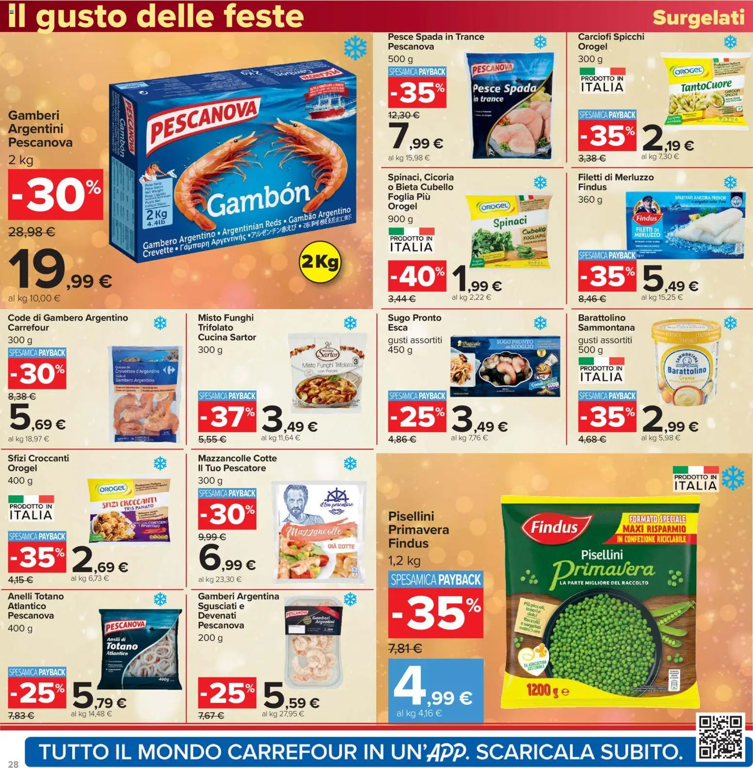 Volantino Carrefour del 16.12.2025 | Pagina: 28 | Prodotti: Gamberi, Spinaci, Carciofi, Pesce spada
