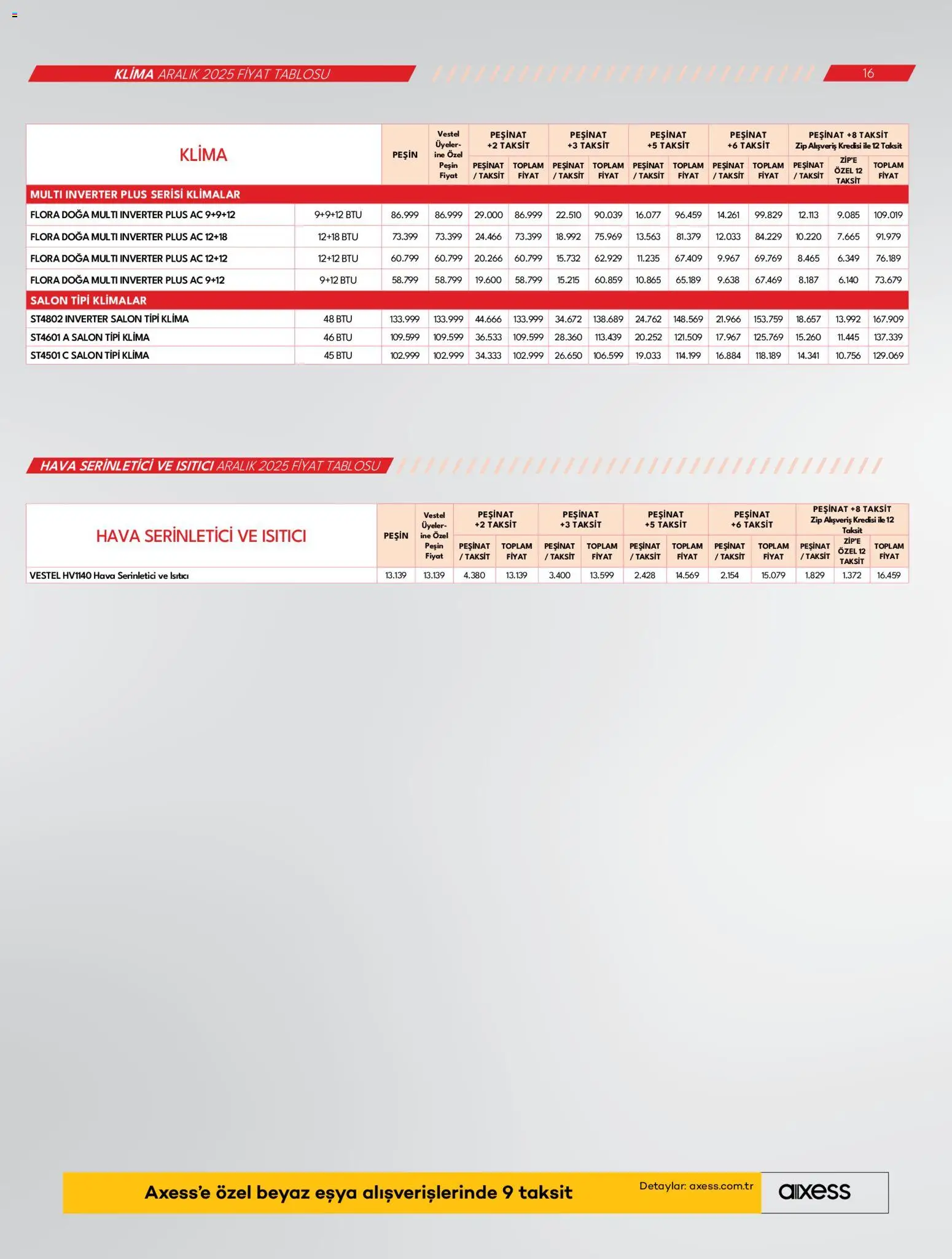 Vestel Katalog - 01.12.2025 tarihinden itibaren geçerlidir | Sayfa: 16 | Ürünler: Klima