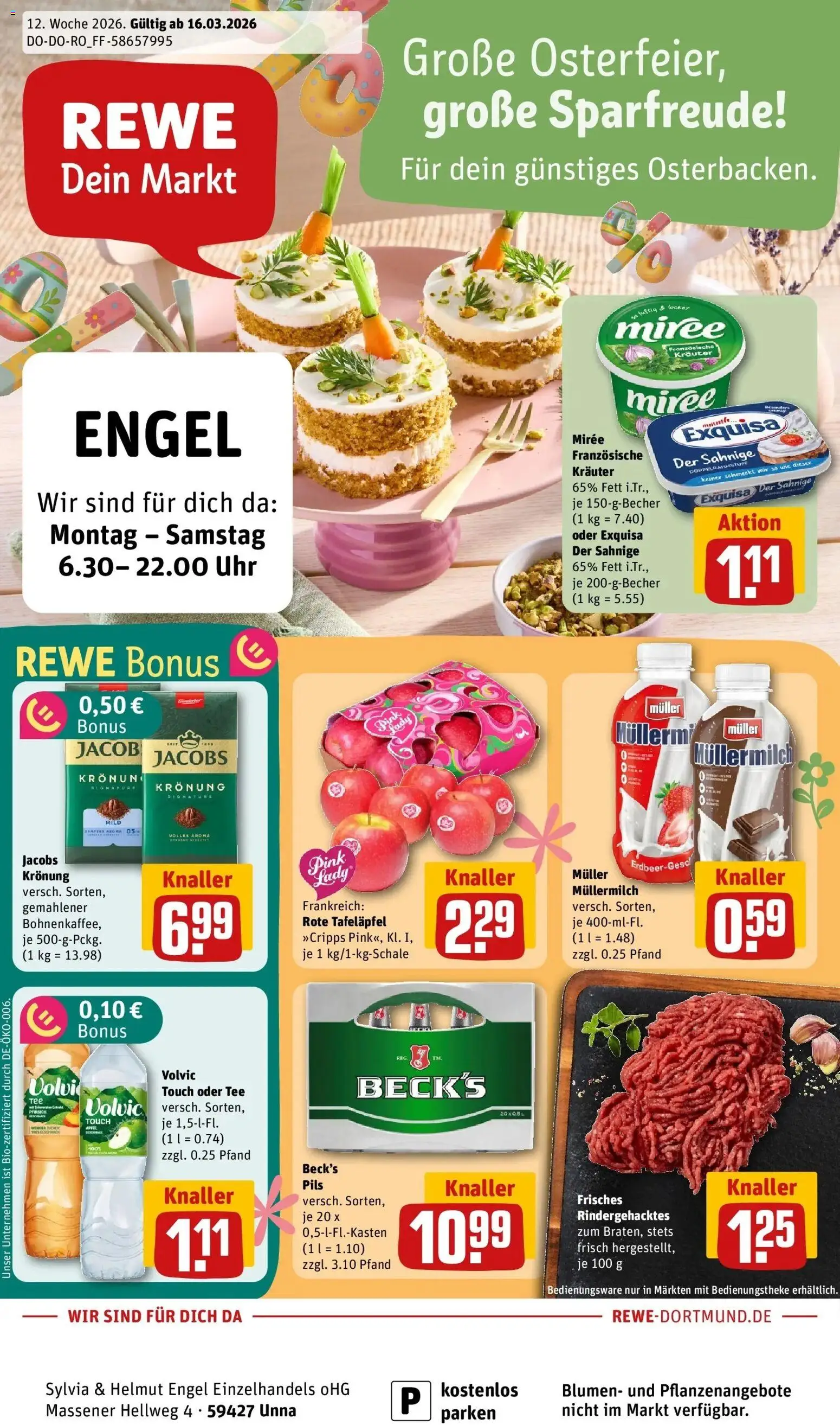 Rewe Prospekt Unna	 – gültig ab 15.03.2026 | Seite: 1 | Produkte: Exquisa, Pfirsich, Tee, Volvic
