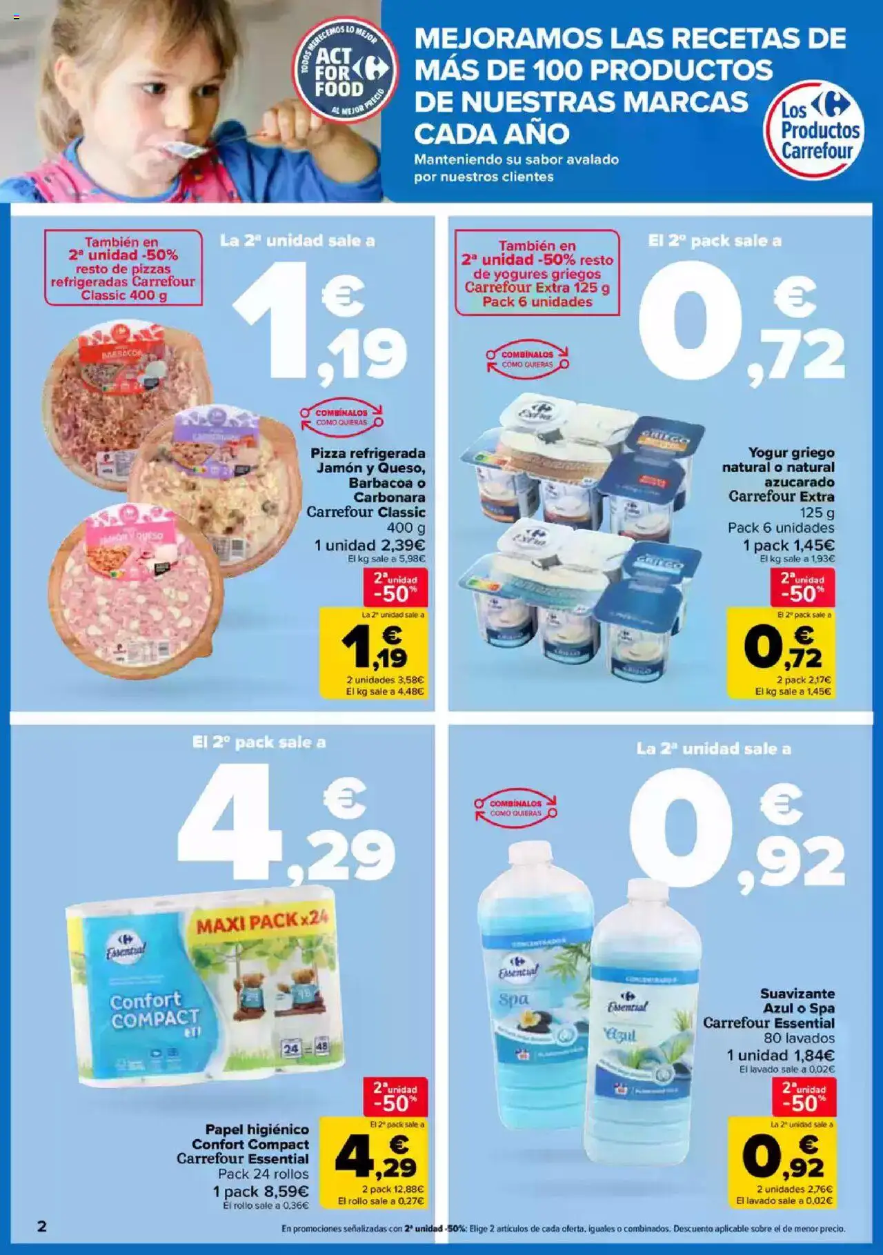 Carrefour folleto │ válido desde el 08.08.2025 | Página: 2 | Productos: Yogur, Jamón, Pizza, Μαγειρική εστία