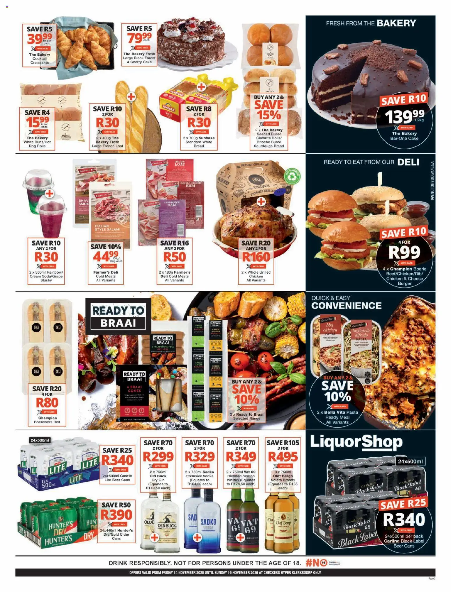 New Checkers catalogue – valid from 14.11.2025 | Page: 3 | Products: Bakery, Boerewors, Cider, Cheese