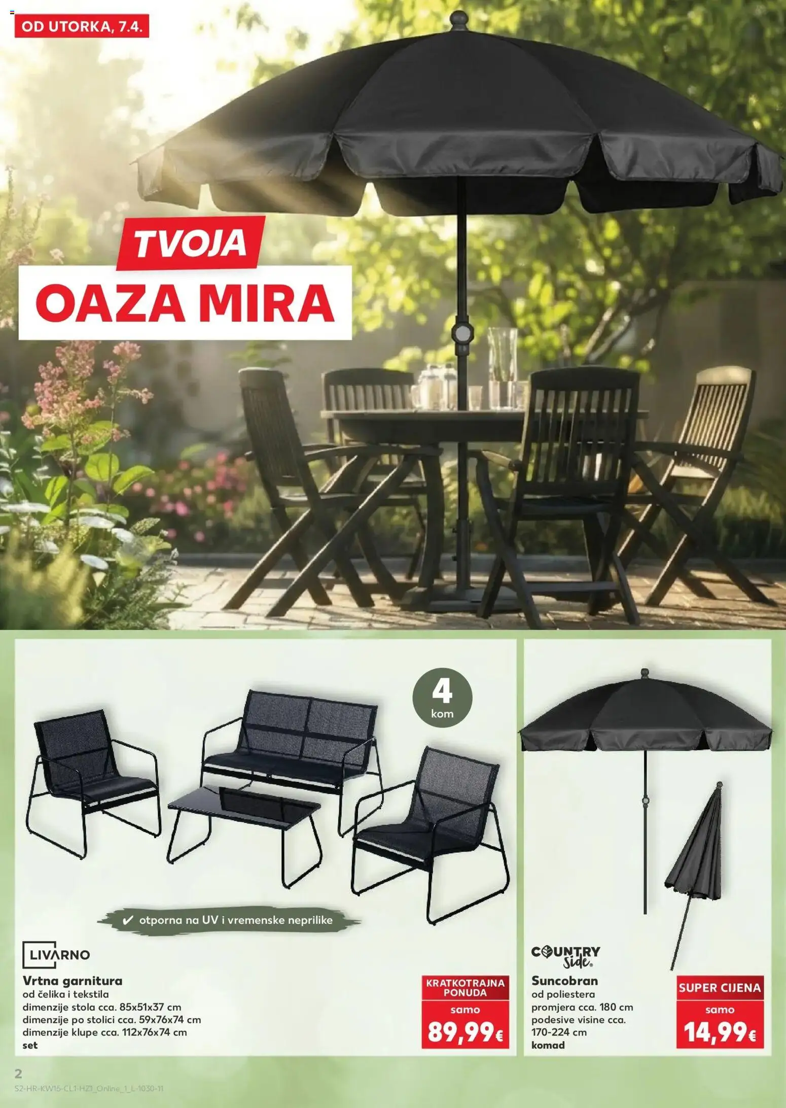 Kaufland katalog | vrijedi od 07.04.2026 | Stranica: 2 | Proizvodi: Vrtna garnitura, Suncobran