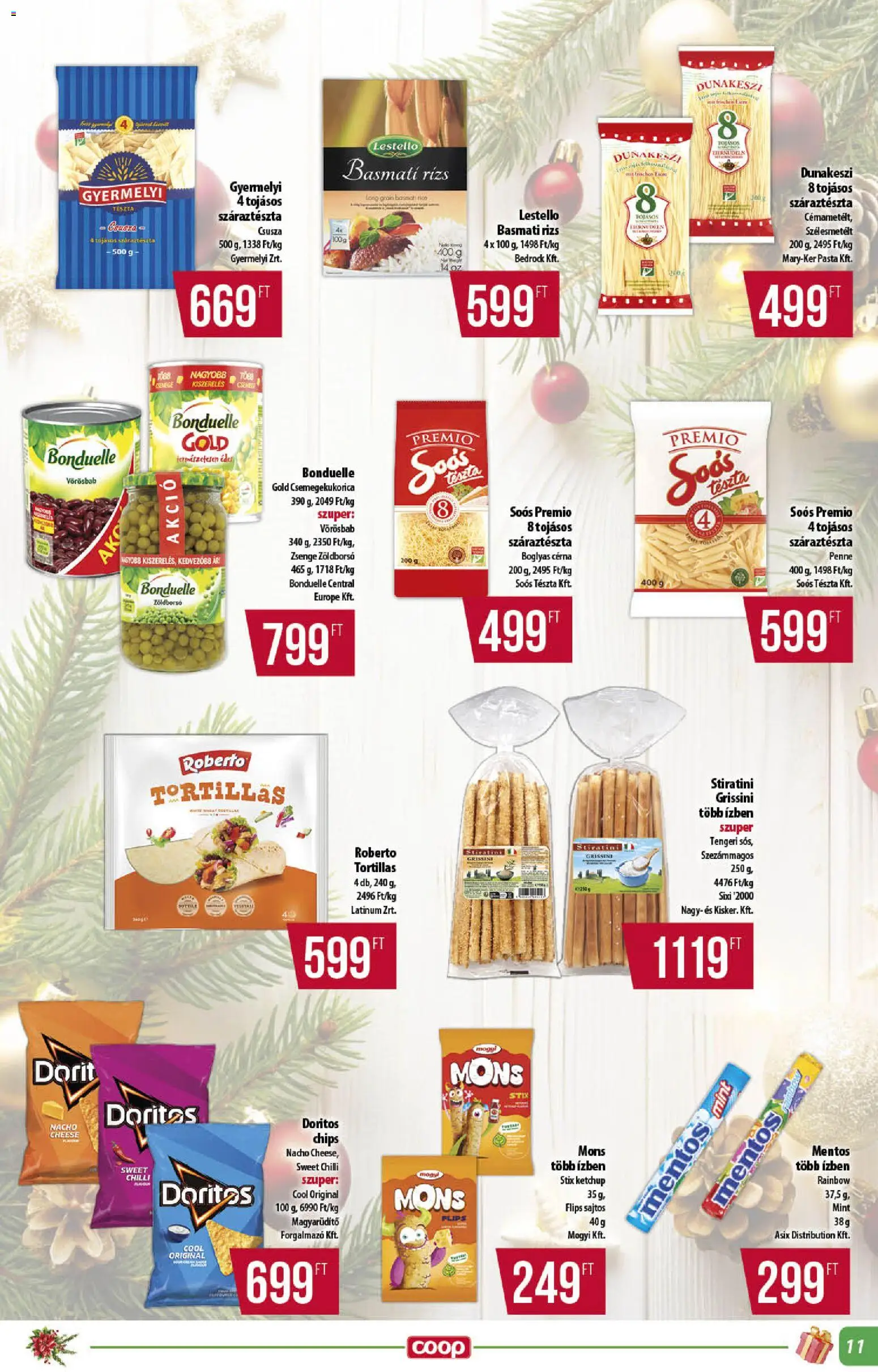 COOP akciós ujság - amely érvényes a következő dátumtól: 18.12.2025 | Oldal: 11 | Termékek: Zöldborsó, Penne, Basmati rizs, Száraztészta
