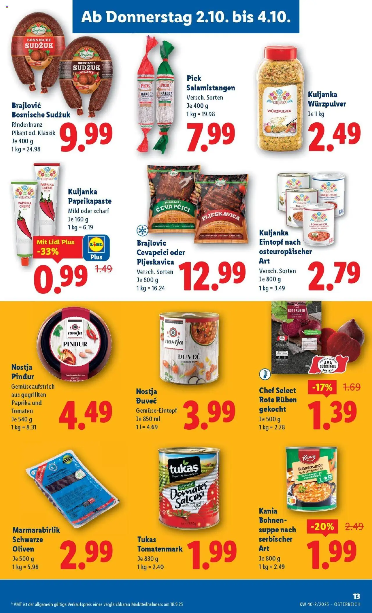 Lidl Flugblatt - Wien, Langenzersdorf, Zwettl gültig ab 02.10.2025 | Seite: 15 | Produkte: Szeder, Creme, Schweinefleisch, Tomaten
