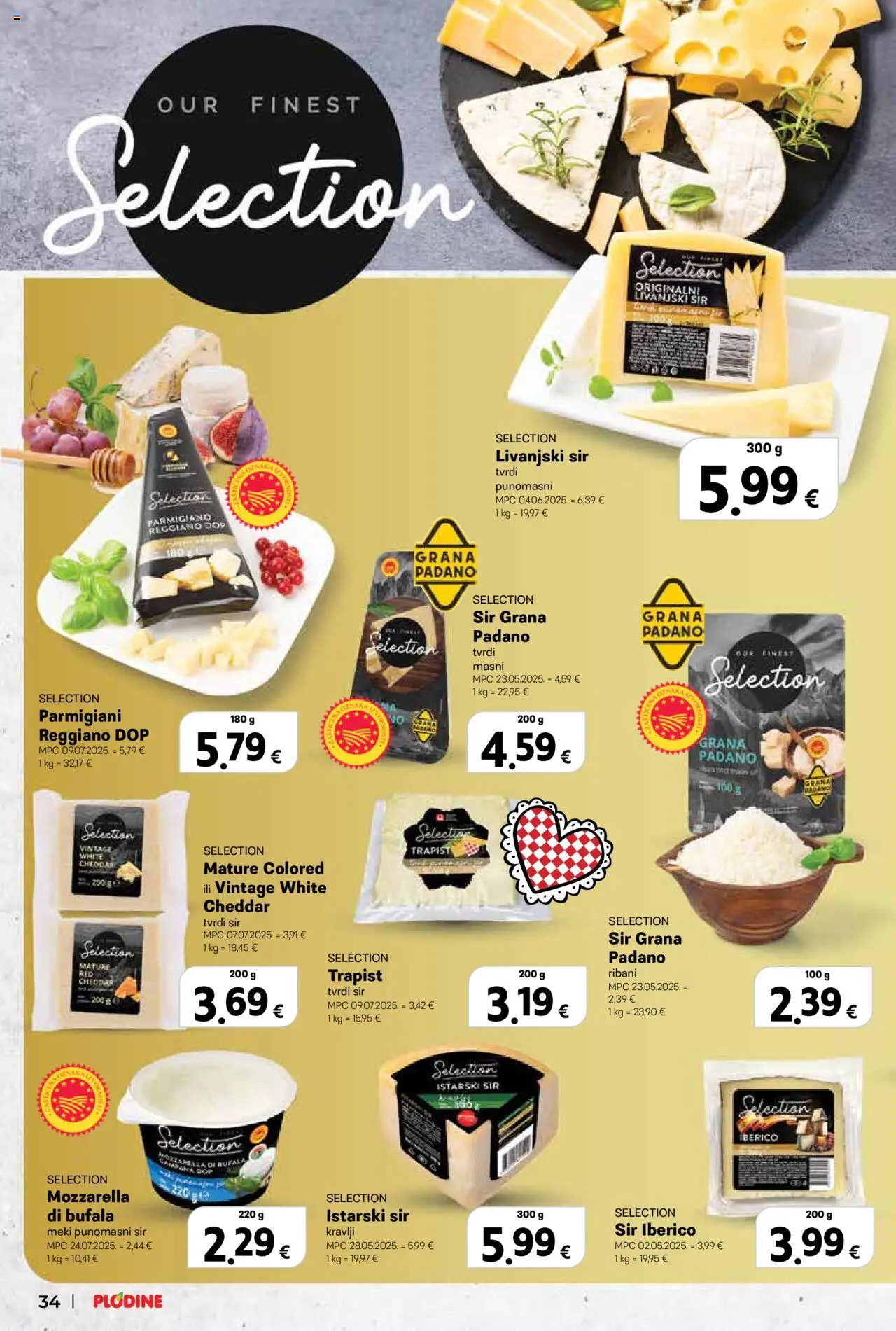 Plodine katalog | vrijedi od 22.10.2025 | Stranica: 34 | Proizvodi: Grana Padano, Mozzarella, Sir, Trapist