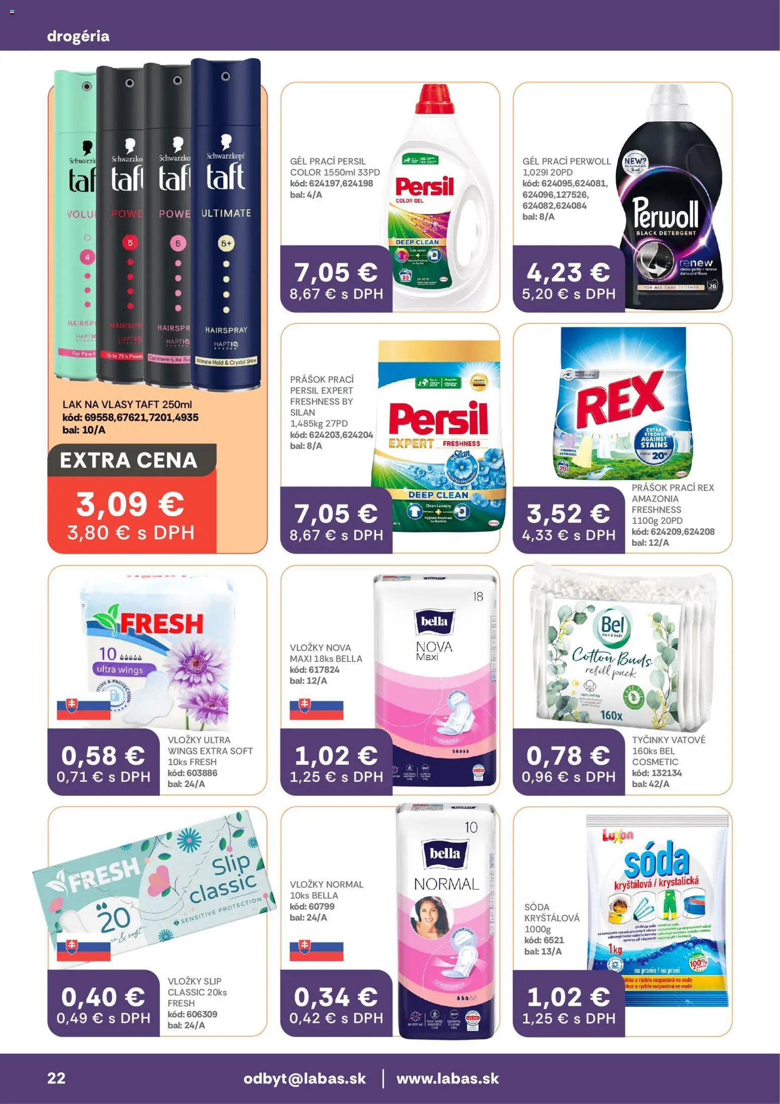 Nové Labaš akcie – leták je platný od 16.01.2026 | Strana: 22 | Produkty: Persil, Perwoll, Silan, Lak na vlasy