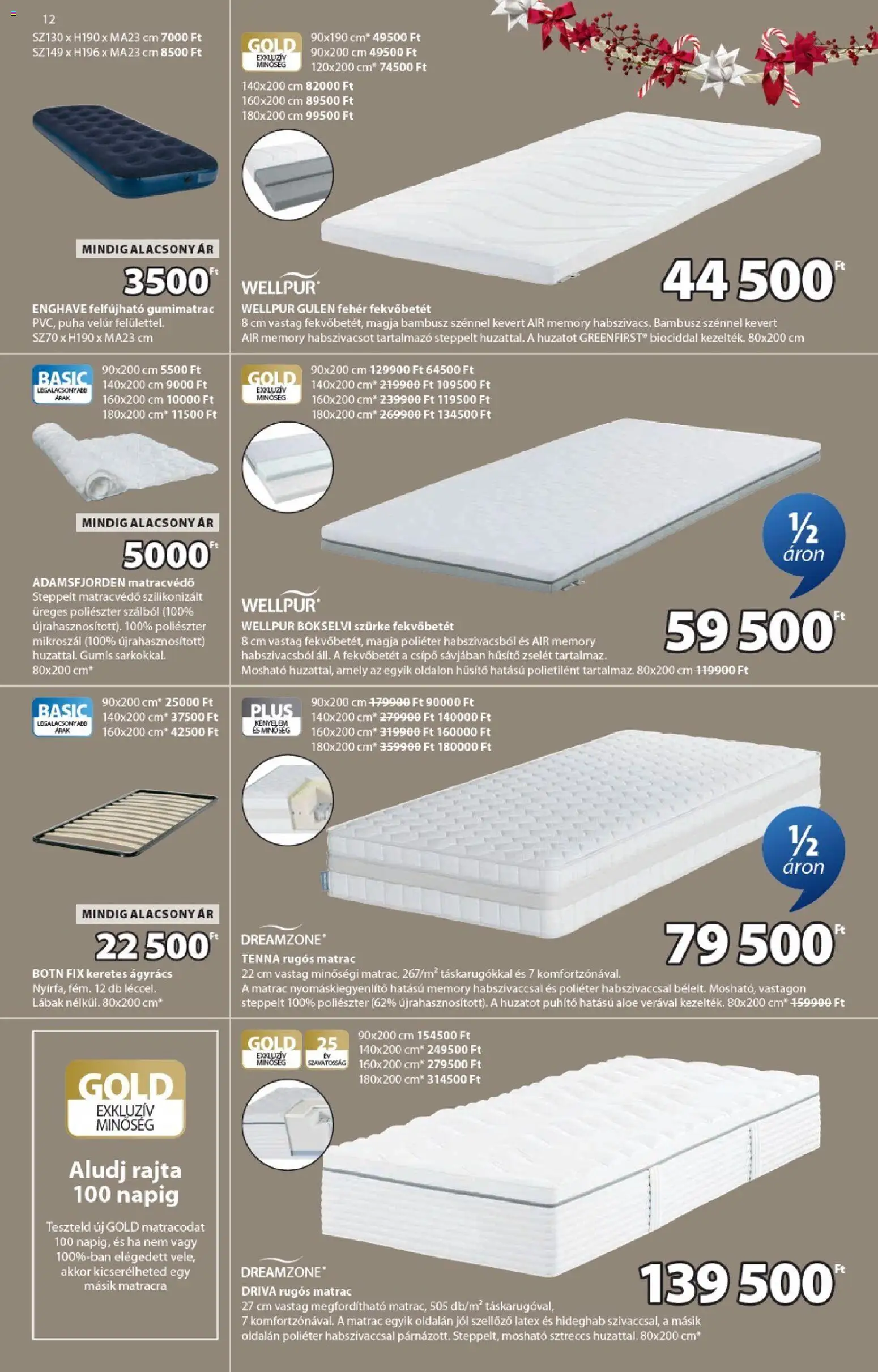 JYSK akciós ujság - amely érvényes a következő dátumtól: 17.12.2025 | Oldal: 12 | Termékek: Matrac, Gumimatrac, Ágyrács
