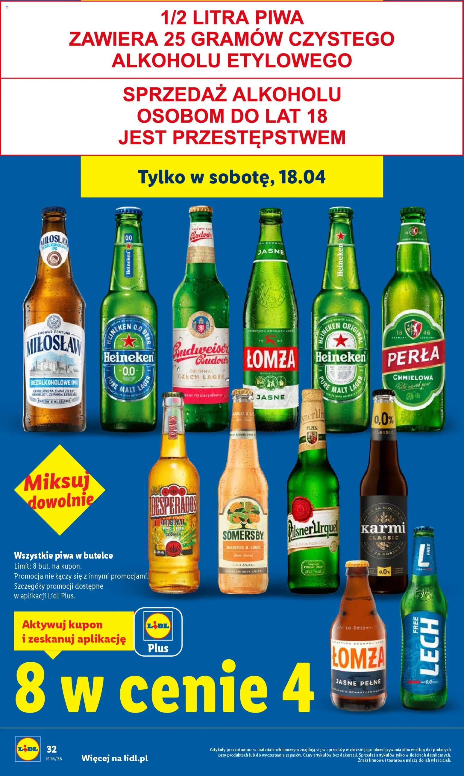 Lidl gazetka od 16.04.2026 | Strona: 32 | Produkty: Mango, Tequila, Somersby, Heineken