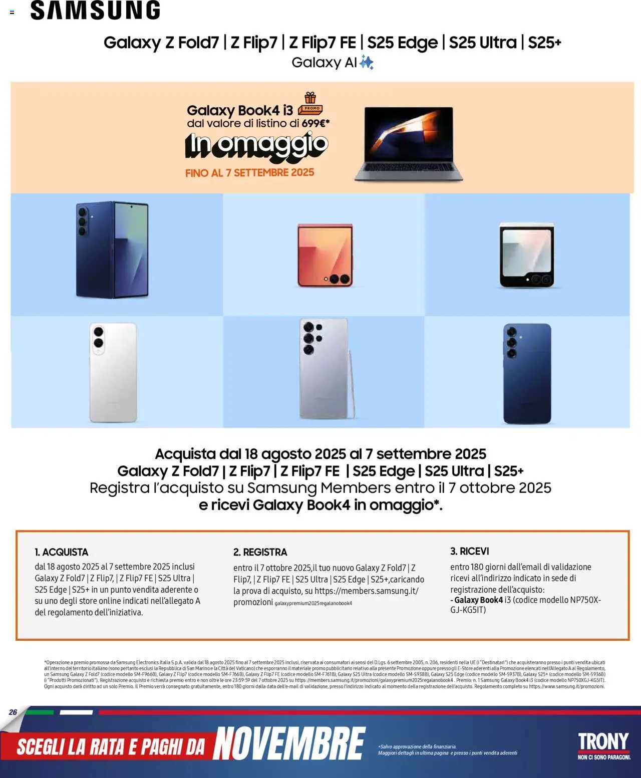 Volantino Trony del 21.08.2025 | Pagina: 26 | Prodotti: Samsung Galaxy, Data, Samsung
