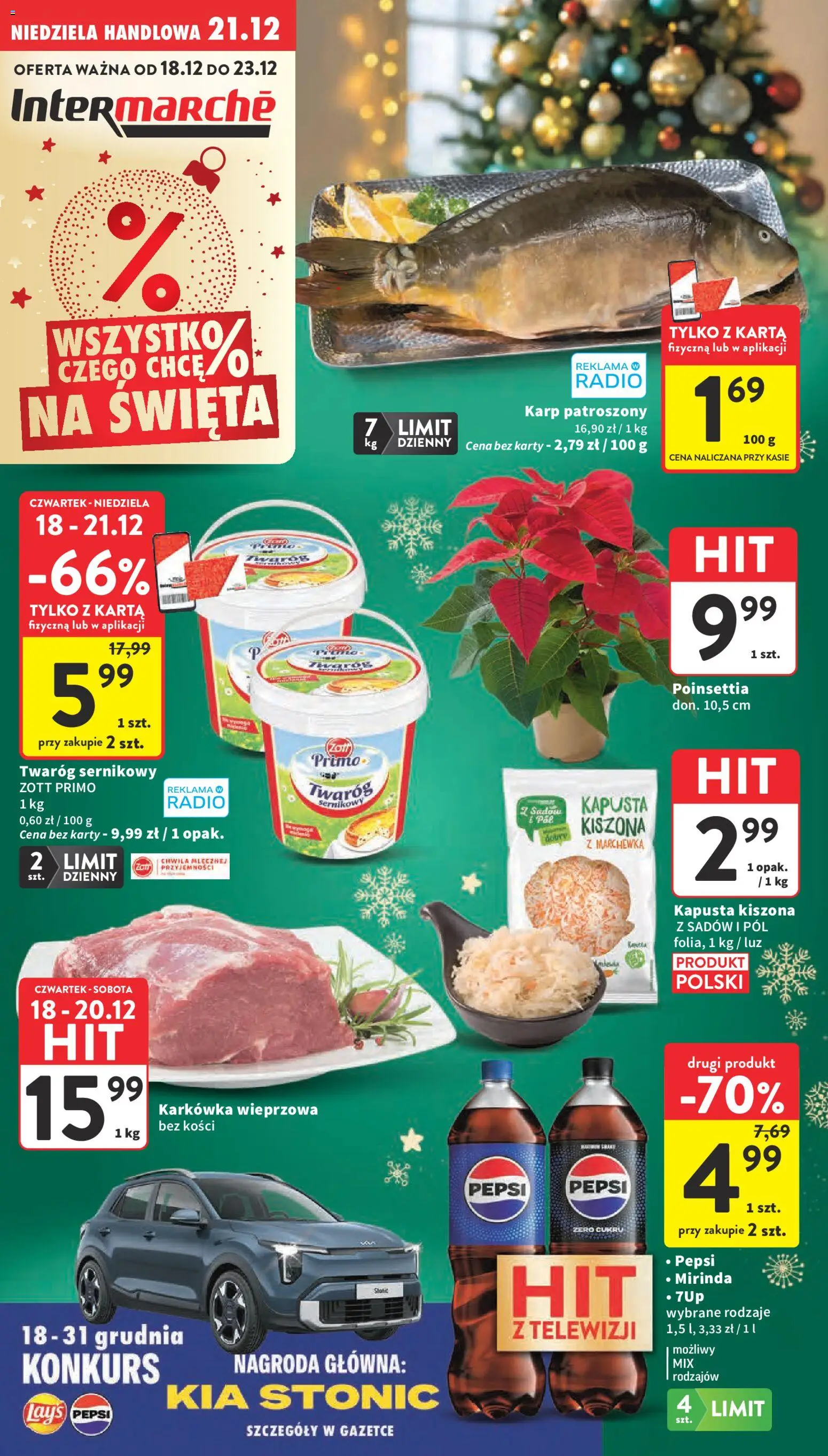 Intermarche Gazetka od 18.12.2025 | Strona: 1 | Produkty: Kapusta kiszona, Karkówka wieprzowa, Karp, Twaróg