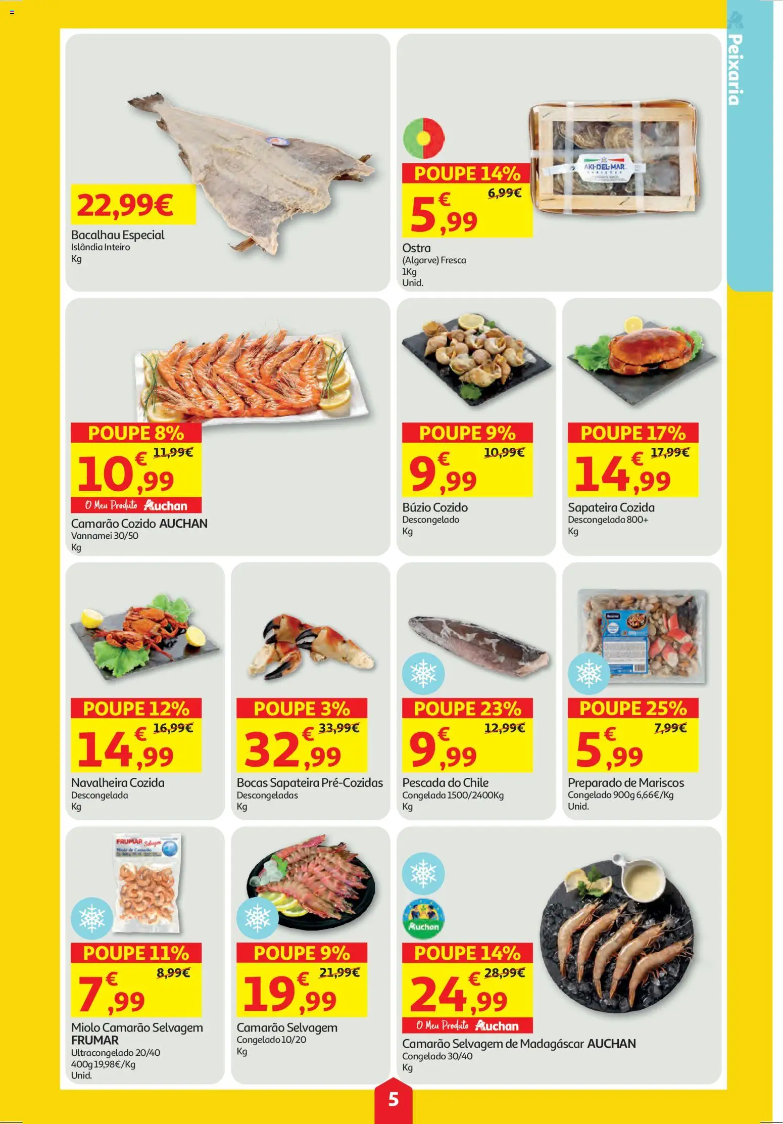 Auchan folheto │ válido de 25.12.2025 | Página: 5 | Produtos: Bacalhau, Pescada, Camarão, Sapateira