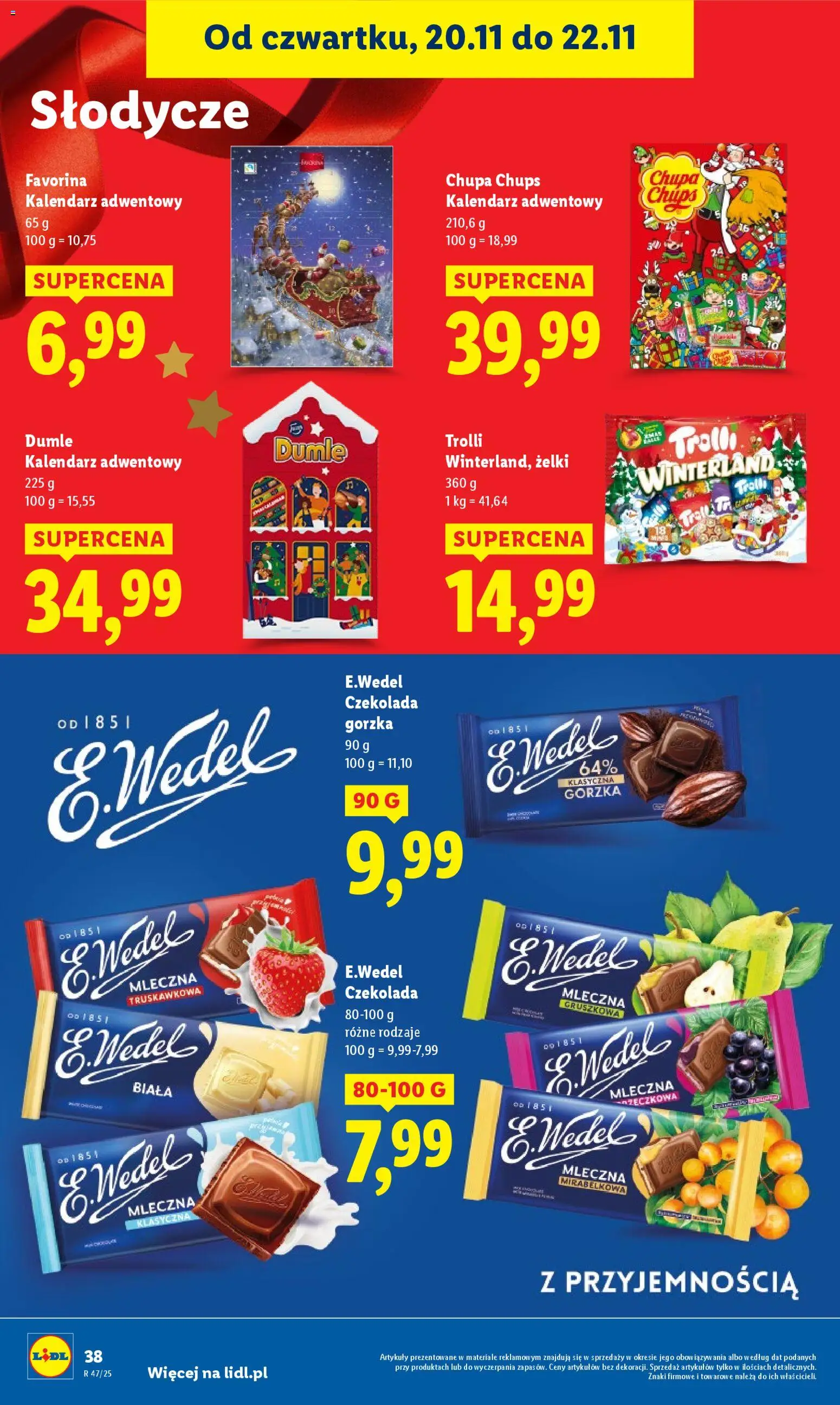 Lidl Gazetka od 20.11.2025 | Strona: 40 | Produkty: Kalendarz adwentowy, Kalendarz, Żelki, Czekolada