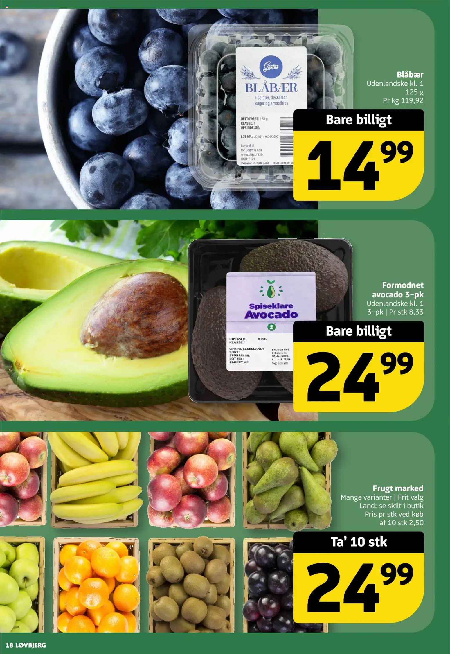 Løvbjerg tilbudsavis – gyldig fra 20.03.2026 | Side: 18 | Produkter: Blåbær, Avocado, Kager