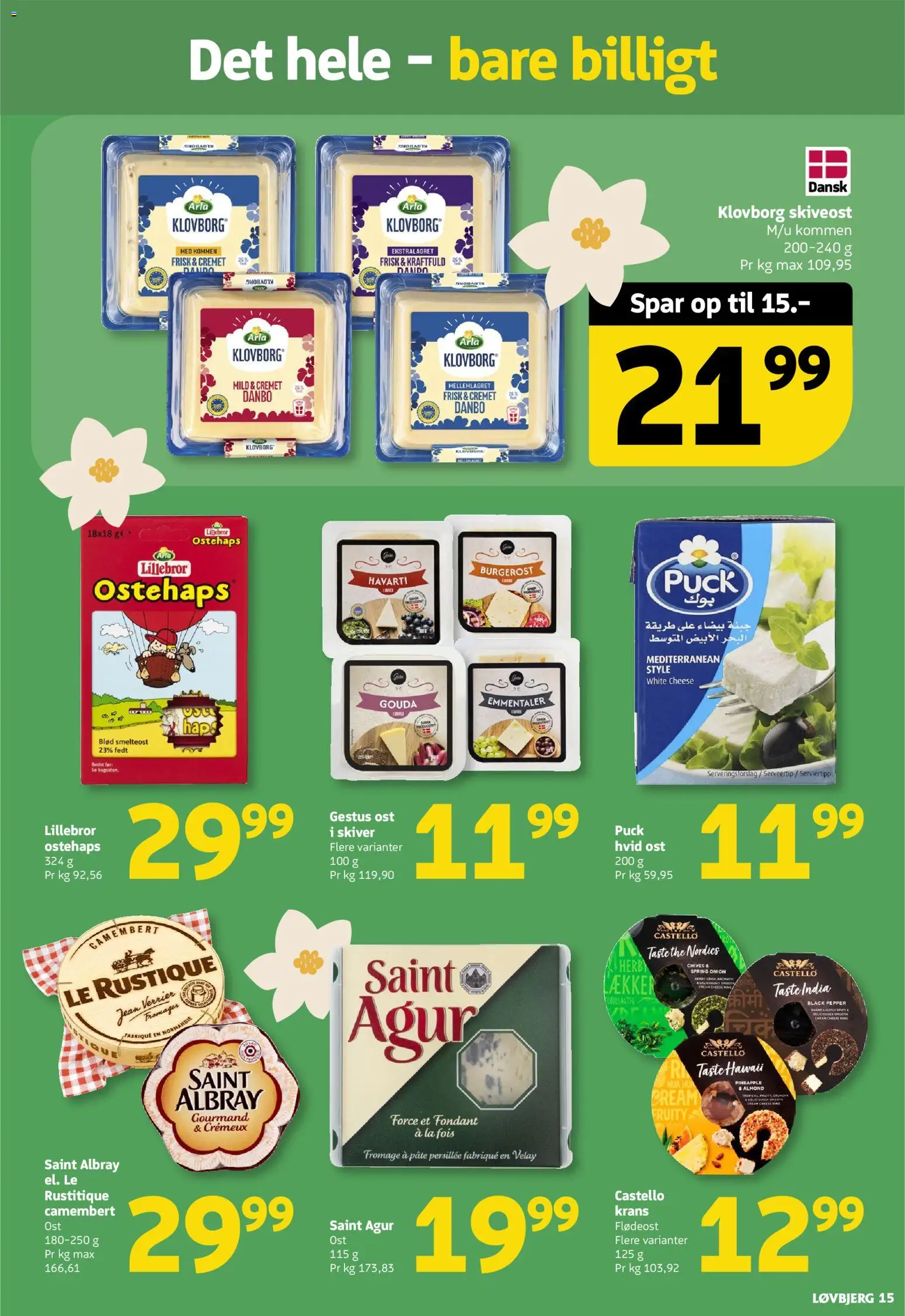 Løvbjerg tilbudsavis – gyldig fra 13.03.2026 | Side: 15 | Produkter: Camembert, Flødeost, Skiveost, Ostehaps