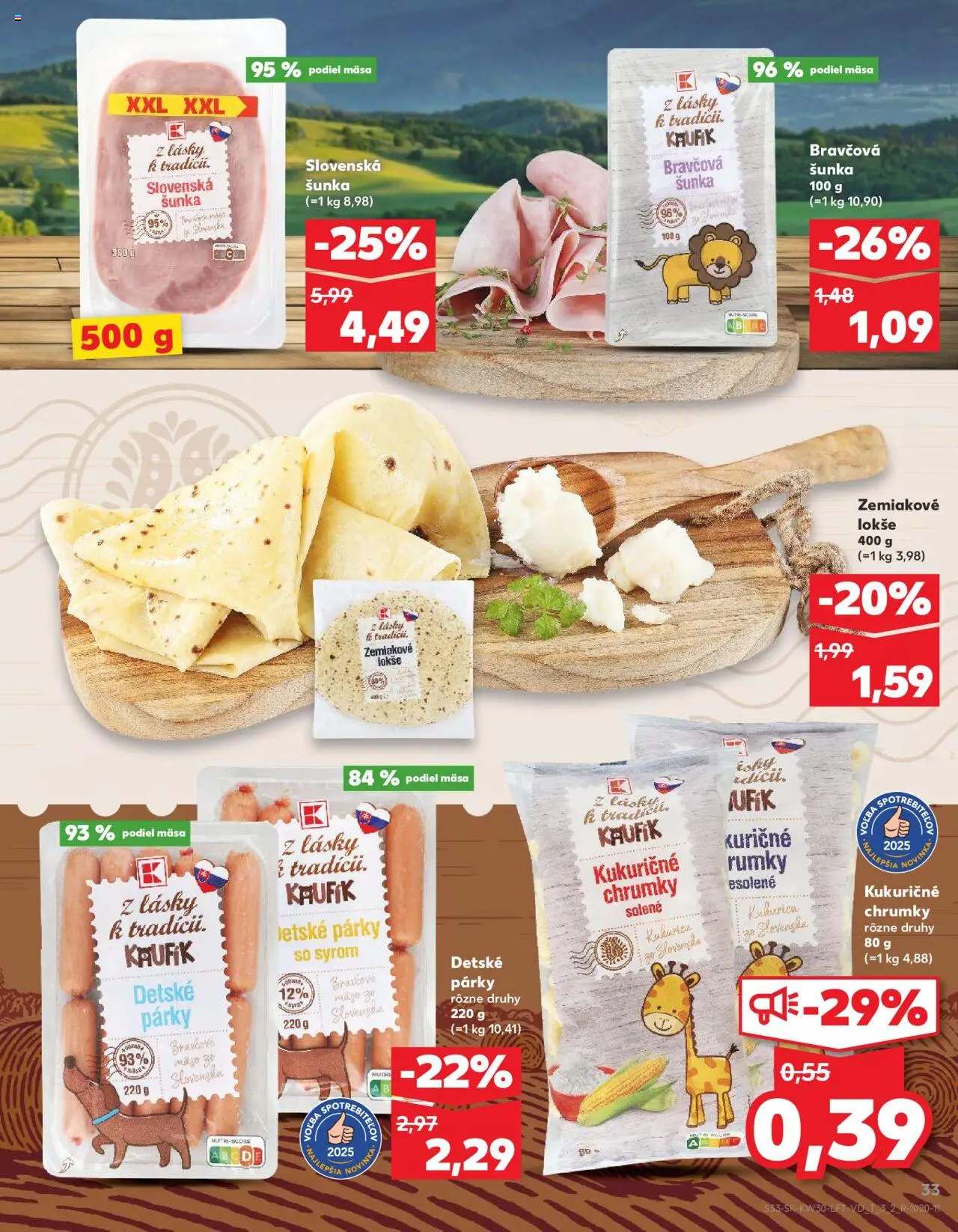 Kaufland Žilina │ platný od 24.07.2025 | Strana: 33 | Produkty: Šunka, Párky, Kukurica