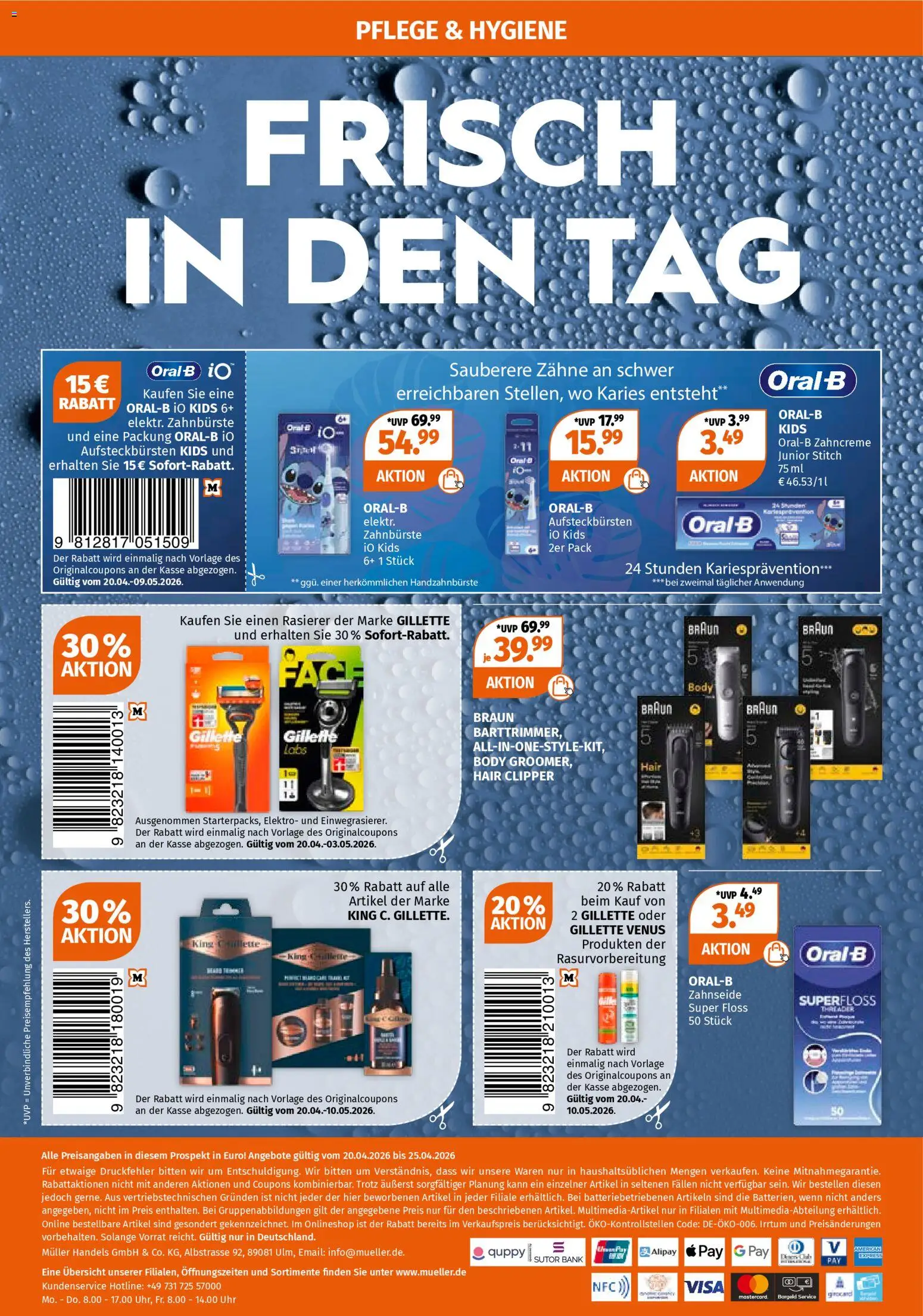 Müller P&G Sonderflyer – gültig ab 20.04.2026 | Seite: 4 | Produkte: Rasierer, Elektrische zahnbürste, Zahnbürste, Uhr