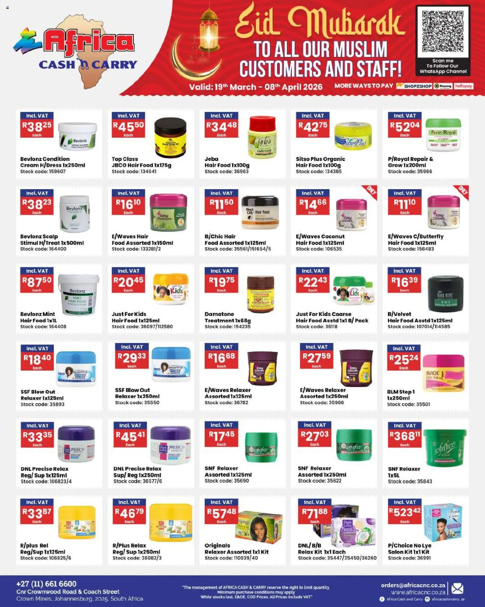 New Africa Cash & Carry catalogue – valid from 19.03.2026 | Page: 3 | Products: Cream, Stock, Relaxer