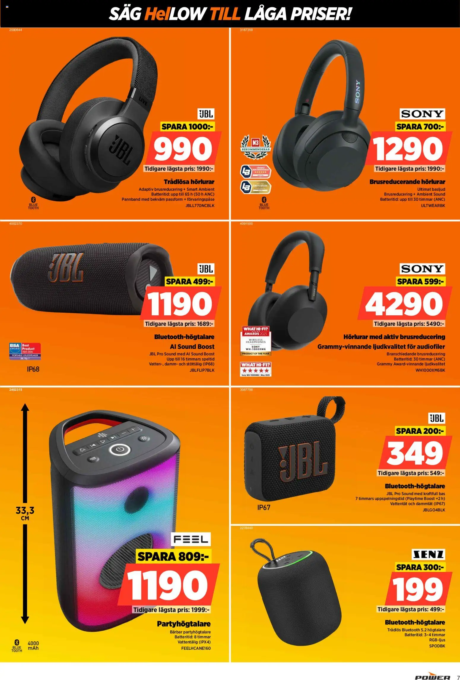 Power reklamblad aktuell från 23.03.2026 | Sida: 7 | Produkter: Såg, Trådlösa hörlurar, Hörlurar, Högtalare