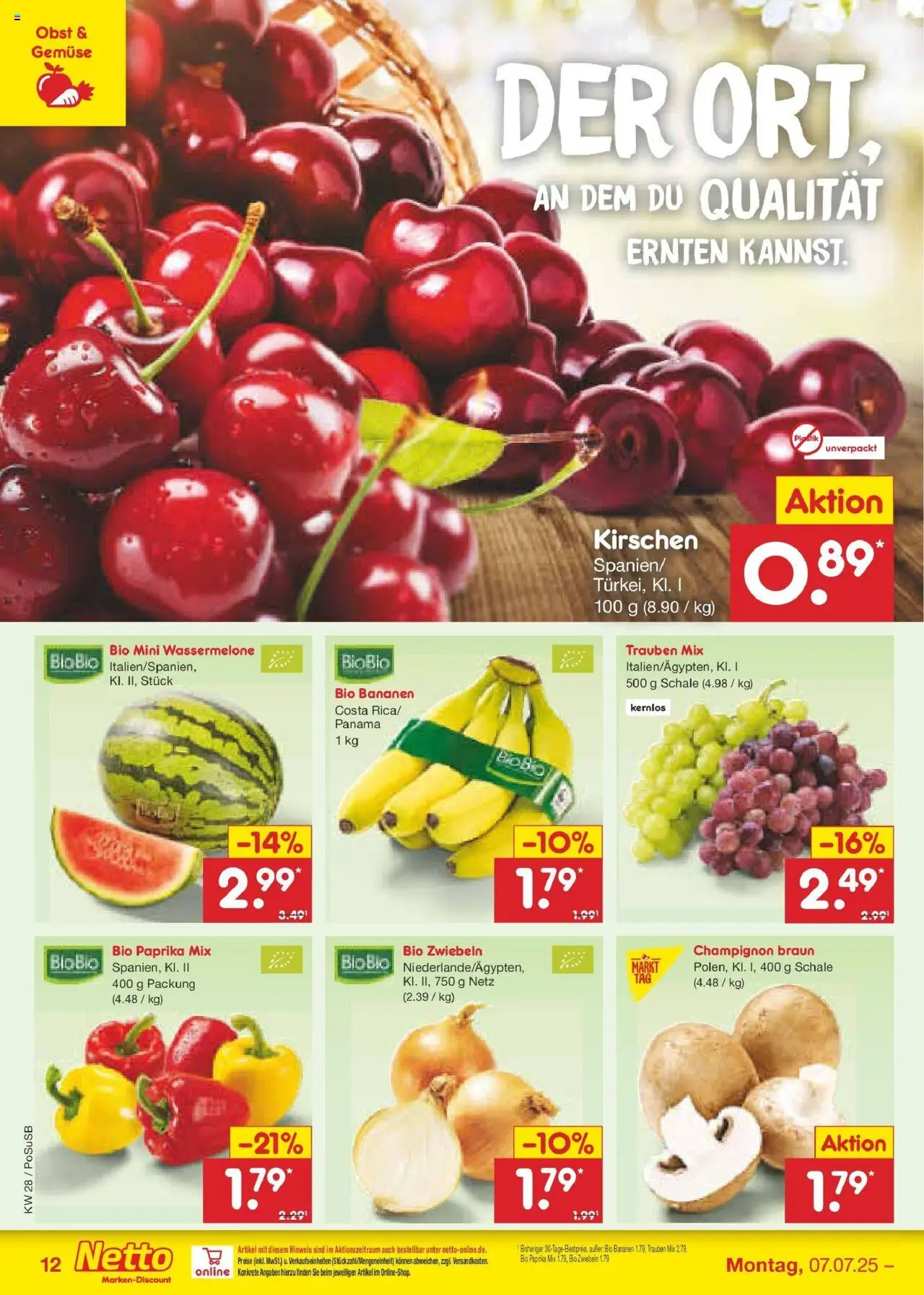 Netto Marken-Discount prospekt Regensburg	 - gültig ab dem 06.07.2025 | Seite: 14 | Produkte: Zwiebeln, Gemüse, Paprika, Wassermelone