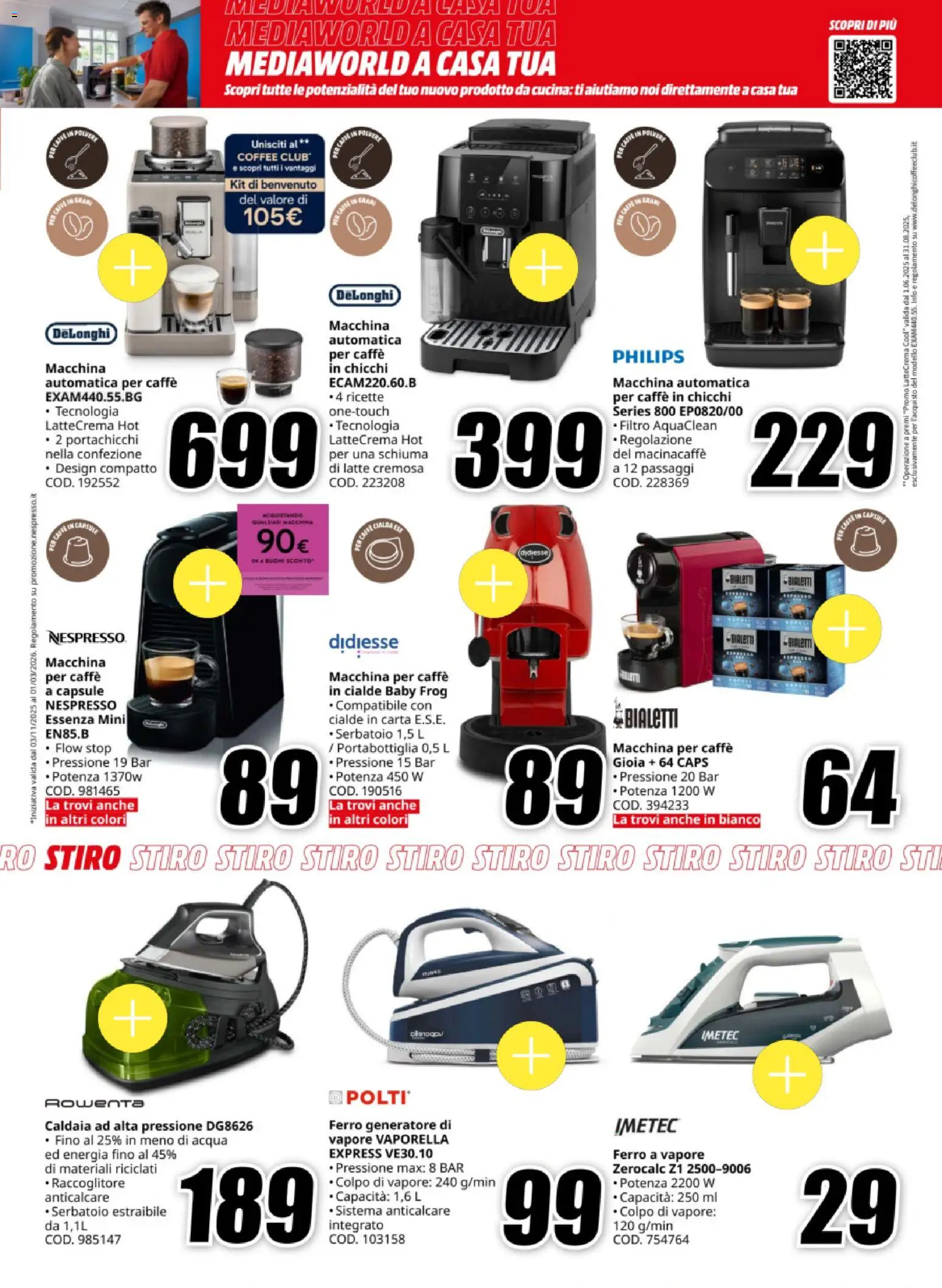 Volantino Media World del 12.11.2025 | Pagina: 21 | Prodotti: Caffè, Caldaia, Acqua, Latte