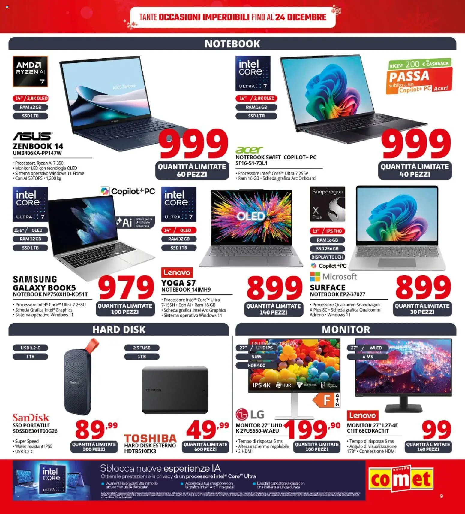 Volantino Comet del 12.12.2025 | Pagina: 9 | Prodotti: Monitor, Notebook, USB, Samsung
