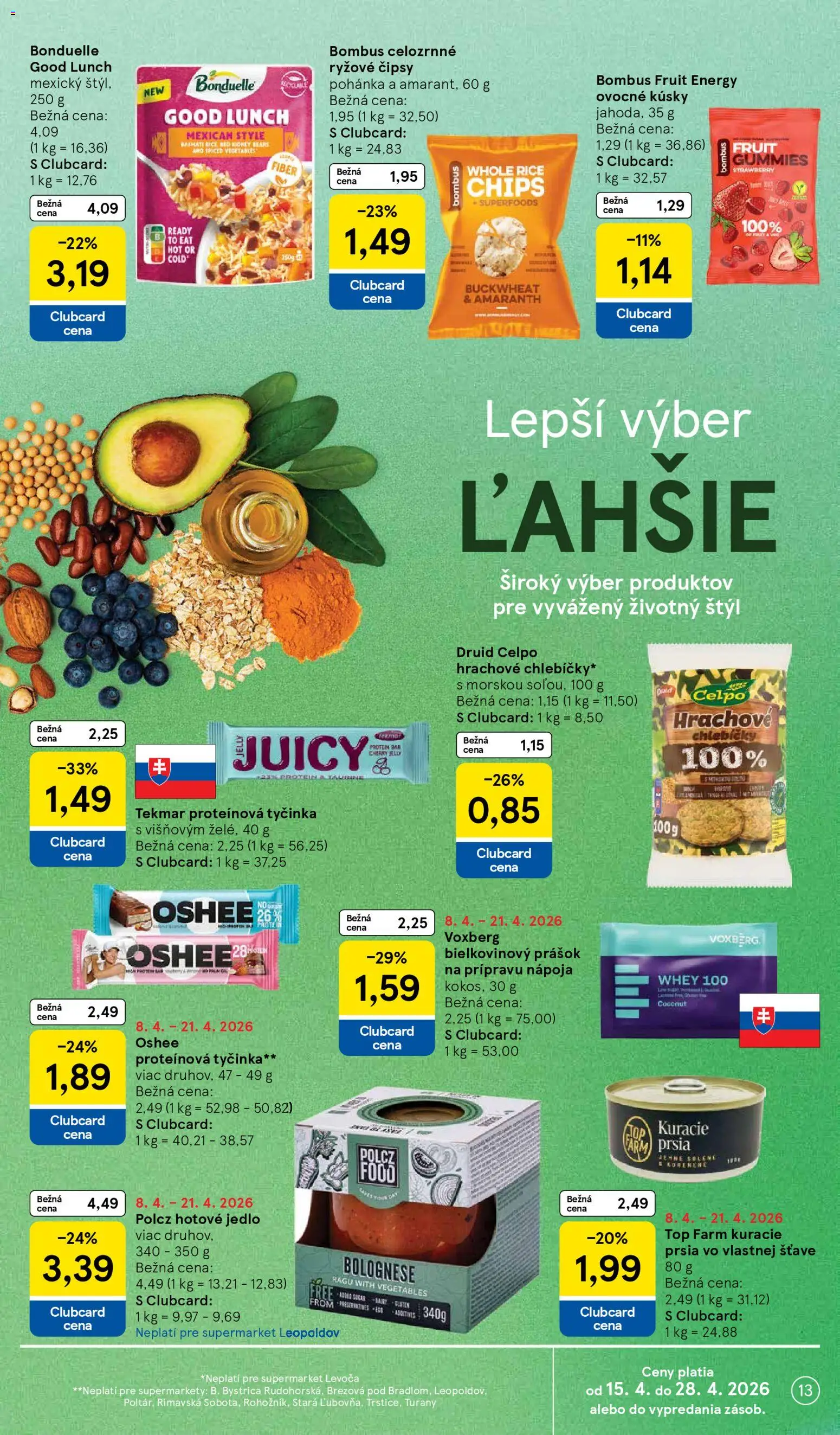 Nové Tesco akcie – leták je platný od 15.04.2026 | Strana: 13 | Produkty: Protein, Kuracie prsia