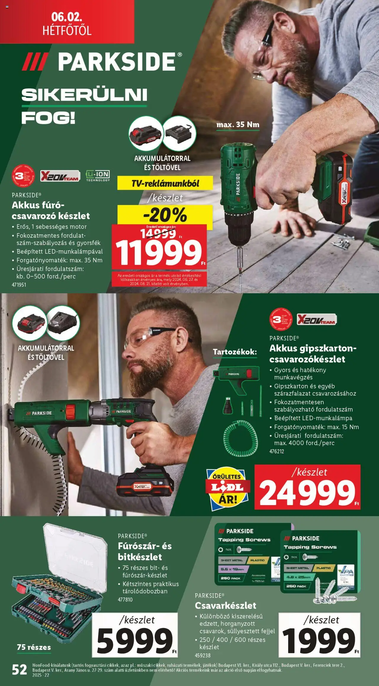 Lidl akciós ujság - amely érvényes a következő dátumtól: 29.05.2025 | Oldal: 52 | Termékek: Parkside, Gipszkarton, Akkus fúró, Csavarozó
