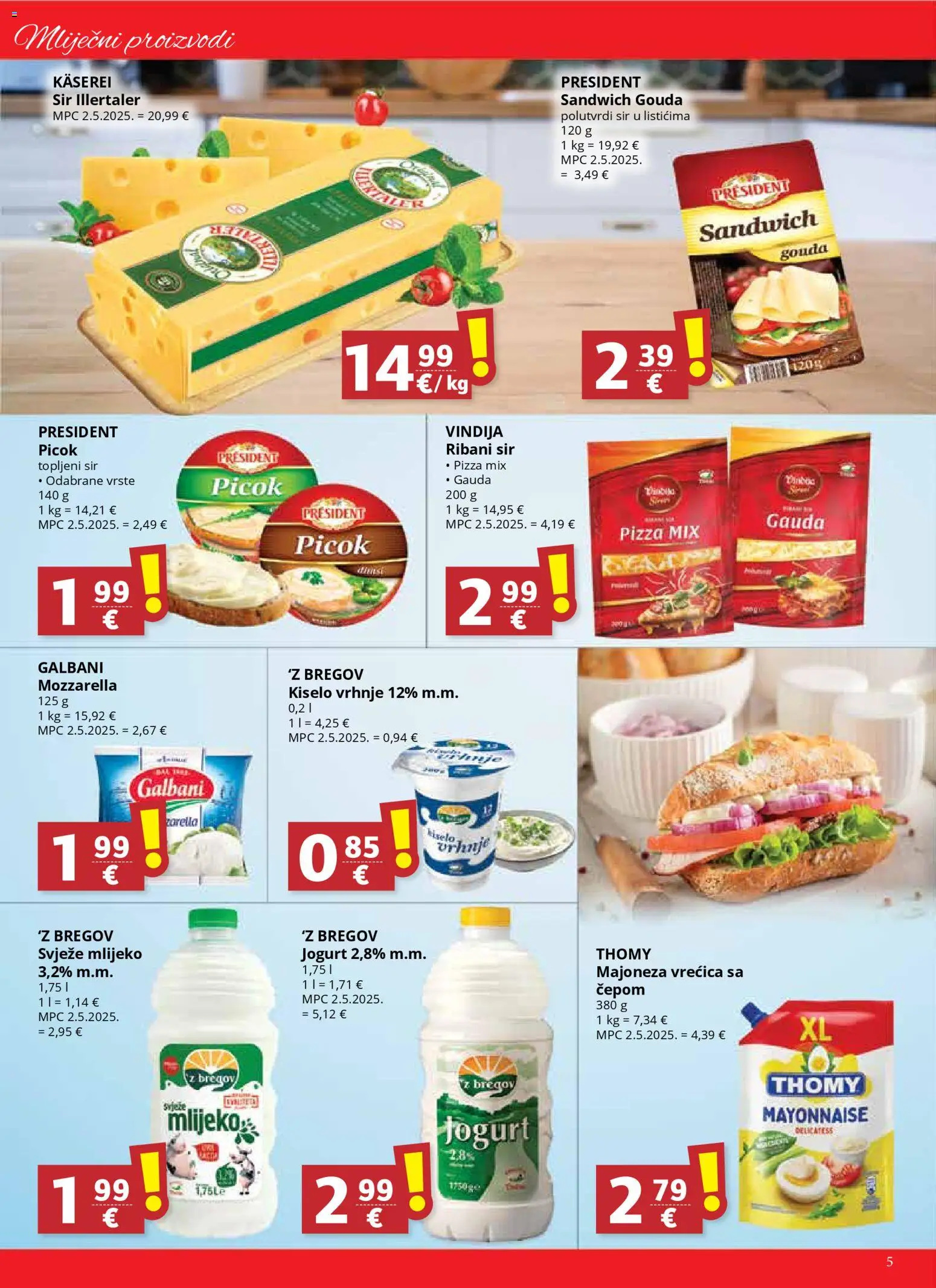 Ultra Gros katalog | vrijedi od 02.01.2026 | Stranica: 5 | Proizvodi: Vindija, Kiselo vrhnje, Majoneza, Gouda