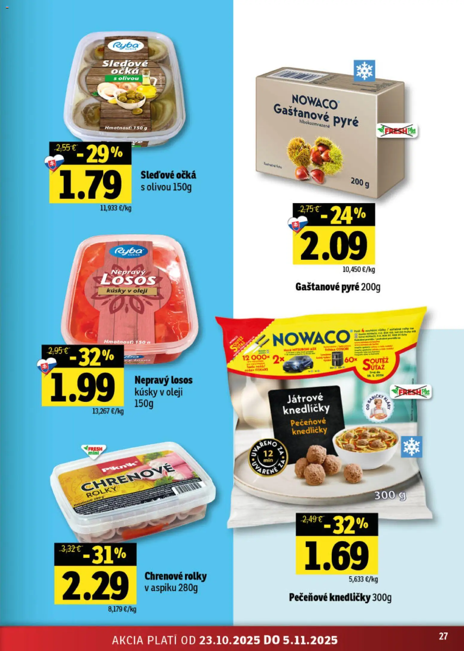 Nové Fresh akcie – leták je platný od 23.10.2025 | Strana: 27 | Produkty: Ryba, Losos