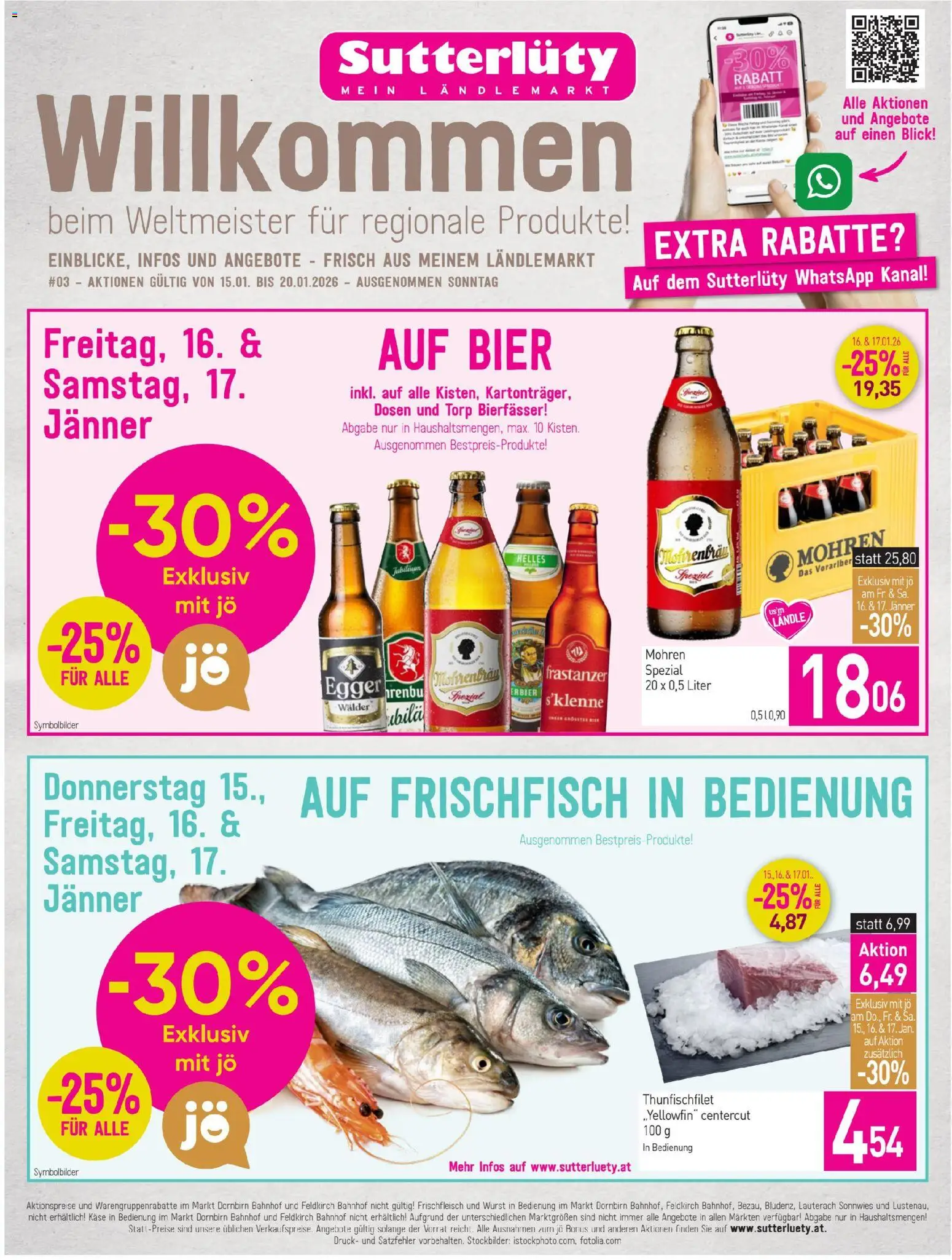 Sutterlüty Flugblatt gültig ab 15.01.2026 | Seite: 1 | Produkte: Wurst, Käse, Bier